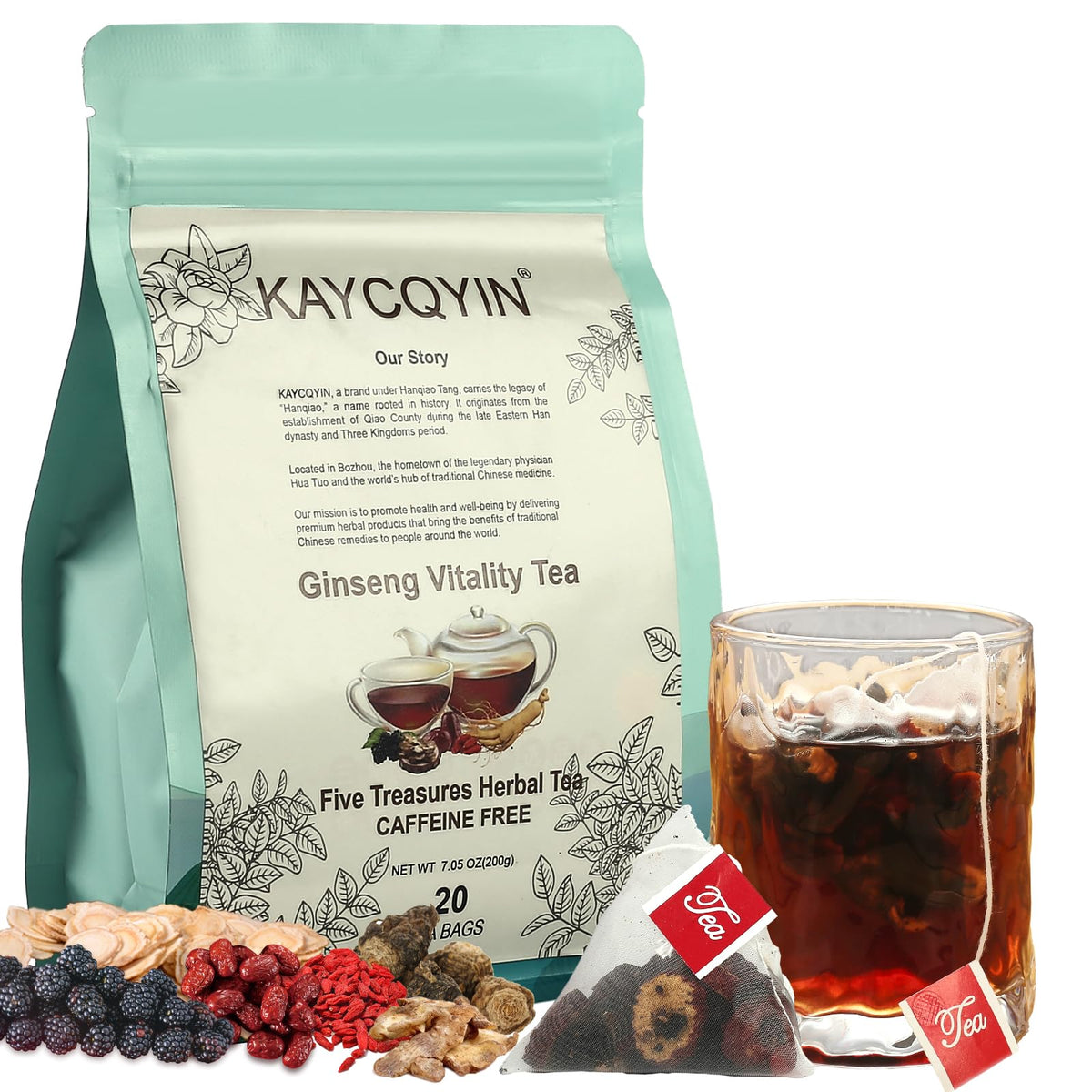 Kidney Tea Formula Flavor Blendseng Six Treasure Tea(20 Bags)  Kidney Detox Support Flavor Blendseng And Wolfberry Teas Blend For Men And Women  Energy Boost & Immune Support Herbal With Energy Blend Free