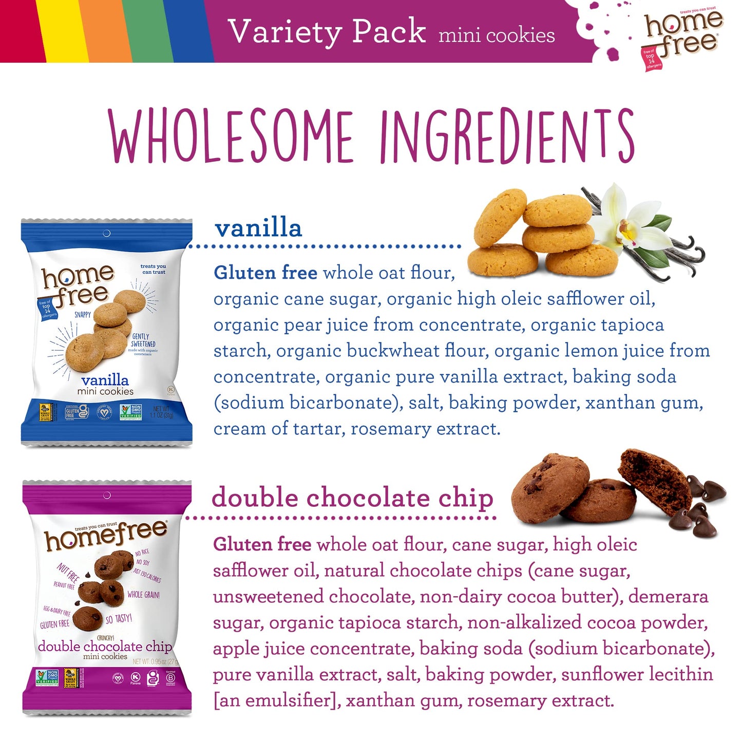 Homefree Mini Cookies Variety Pack, Gluten Free, Nut Free, Vegan, Cookie Snack Packs, School Safe and Allergy Friendly Snack (Pa