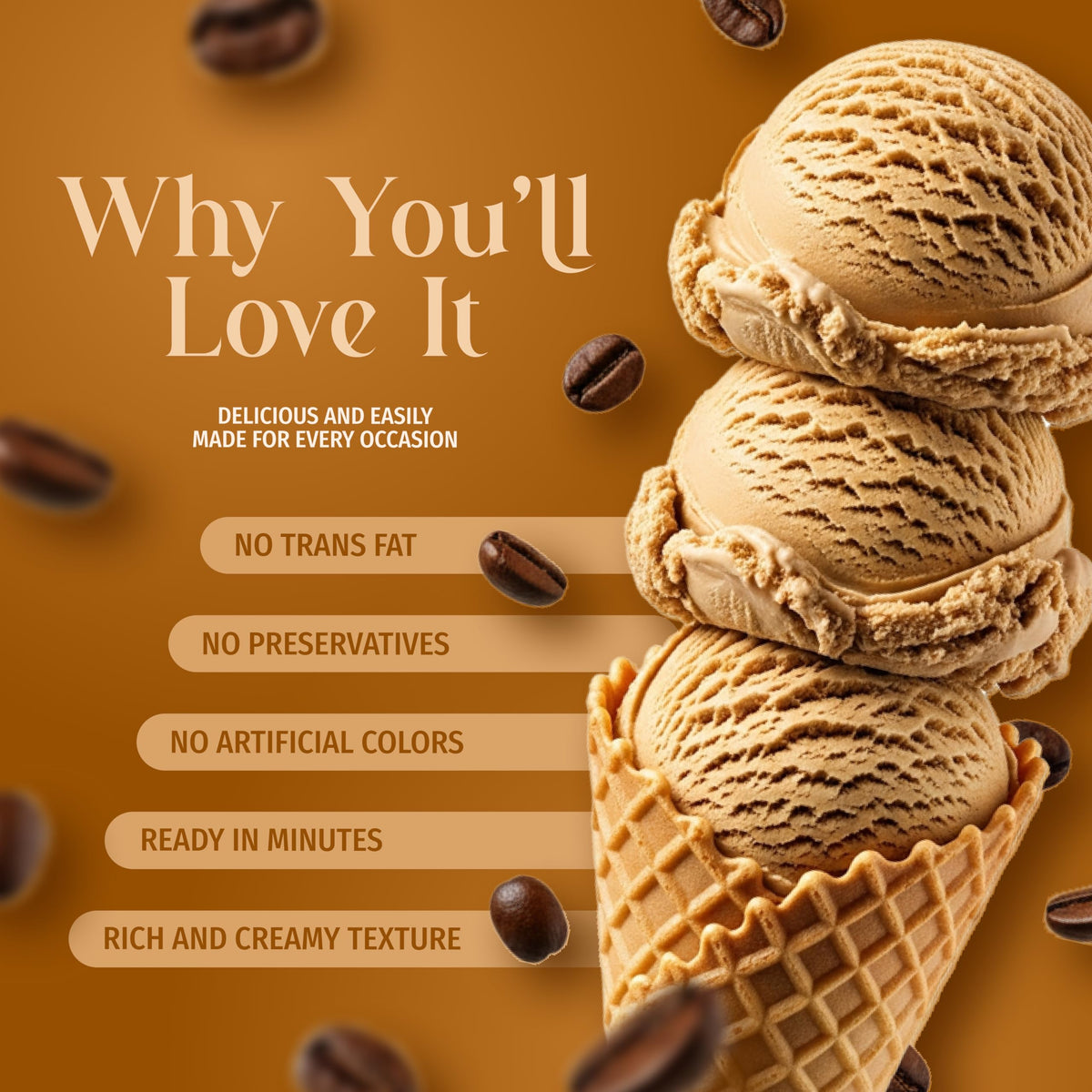 Triple Scoop Premium Coffee Ice Cream Mix - Easy 2 Quart Maker, Real Colombian Coffee, 1 Box (12.7 oz)