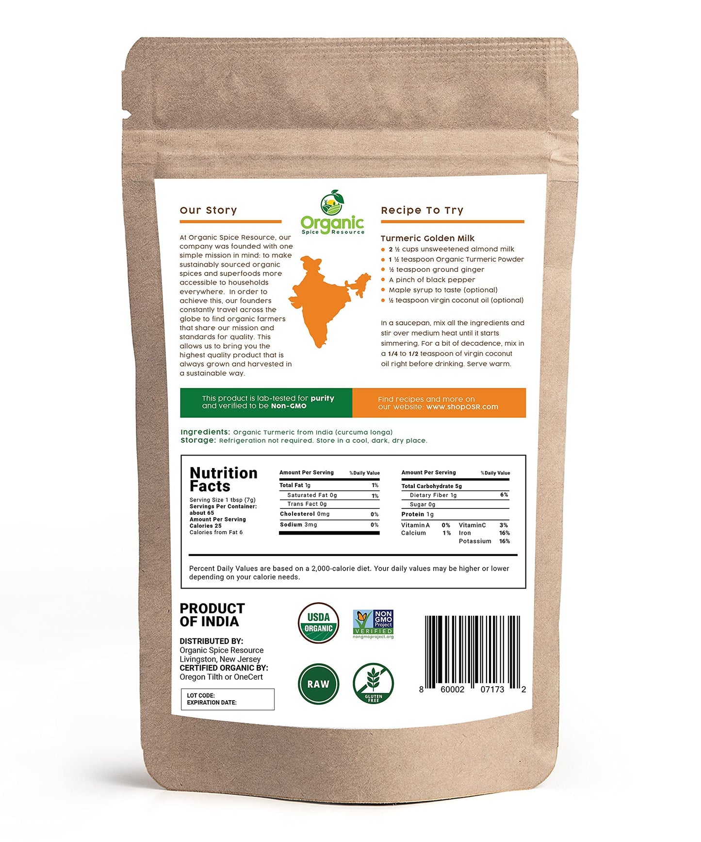 Organic Turmeric Powder W/Curcumin | 32 Ounce (Pack Of 2) | Usda Organics And Non-Gmo | 100% Raw And Natural By Osr
