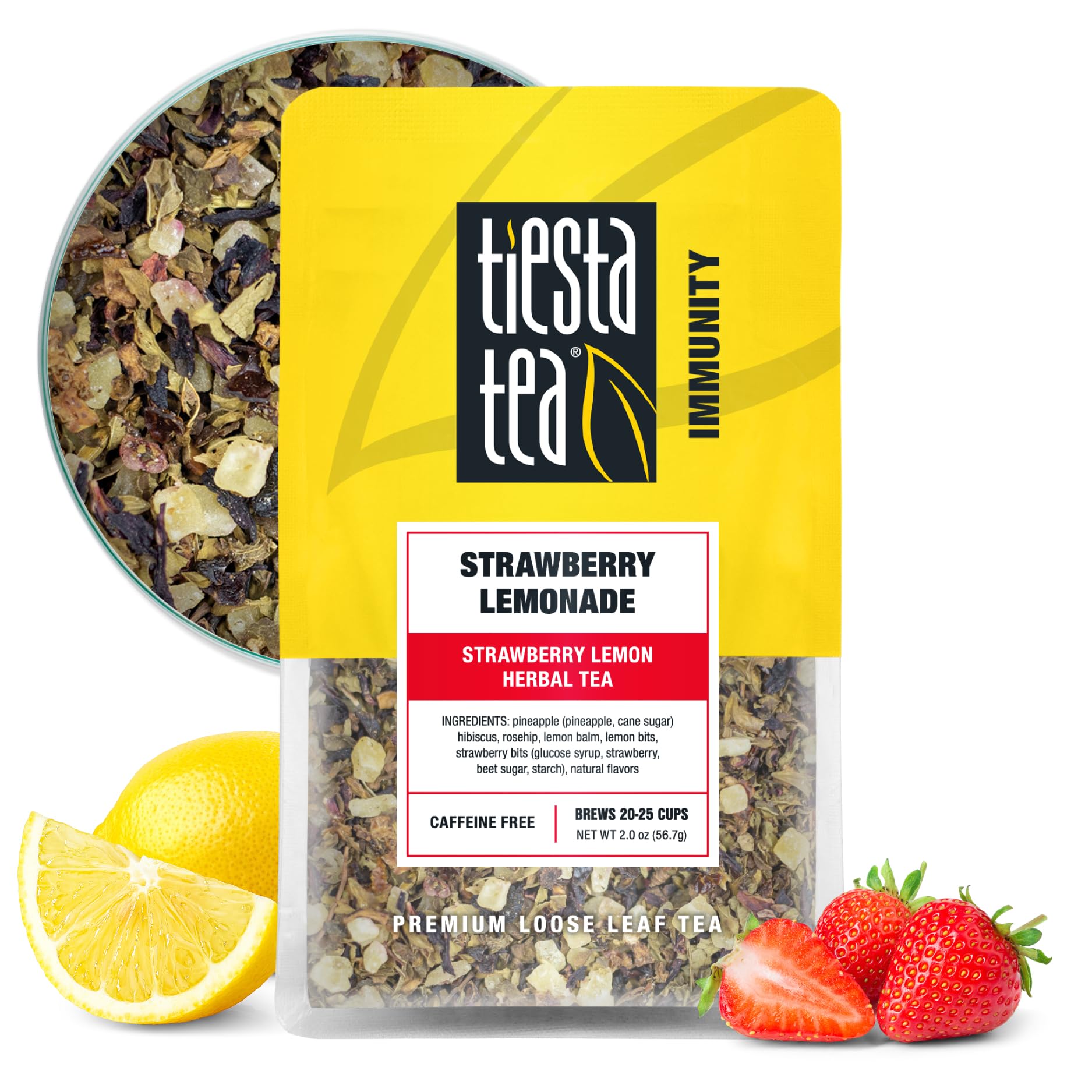 Tiesta Tea Strawberry Lemonade Herbal Loose Leaf Tea, Non-Caffeine, 2 oz Pouch, 25 Cups