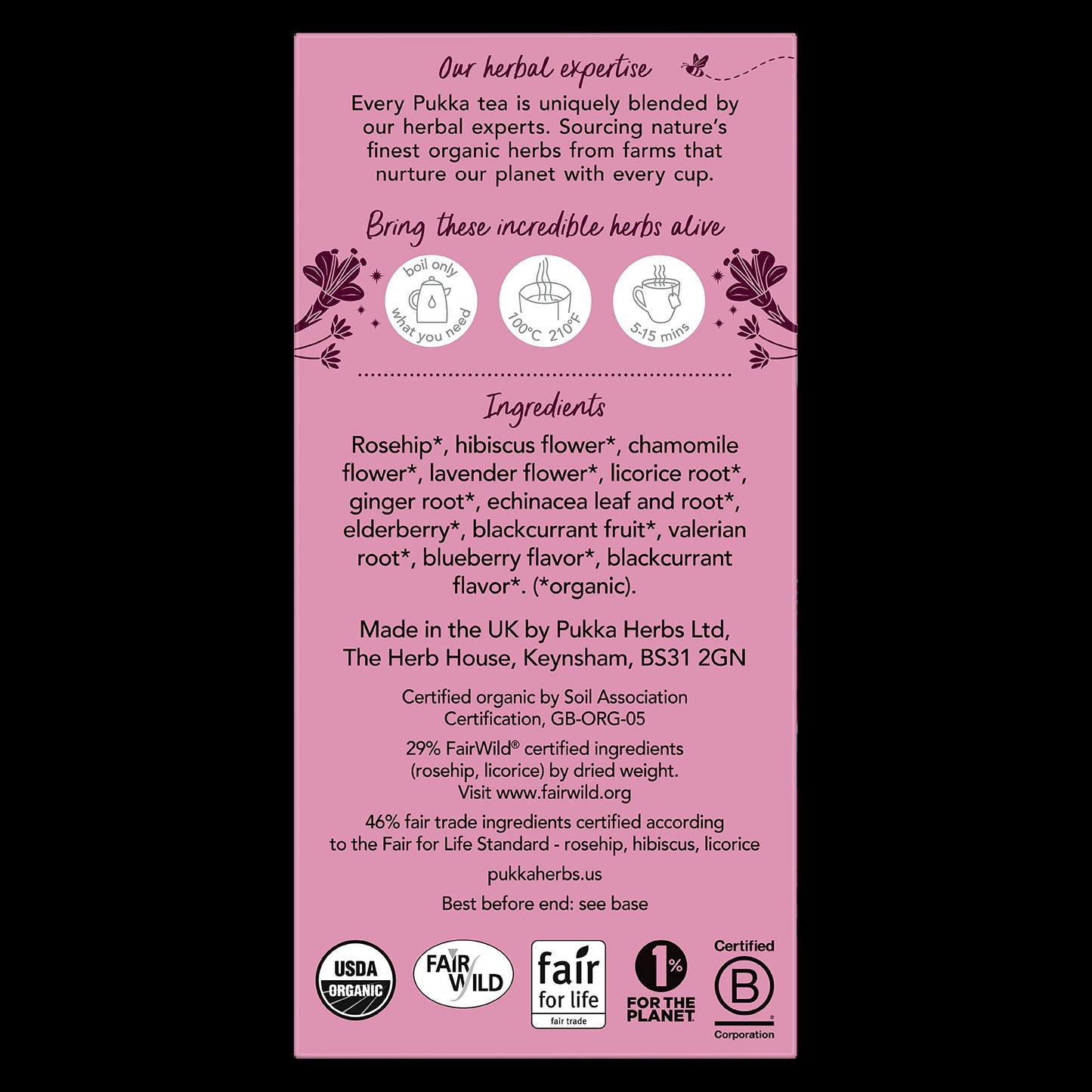 Pukka Organic Night Time Berry Herbal Tea, Caffeine Free, 20 Tea Bags, Model 69632954