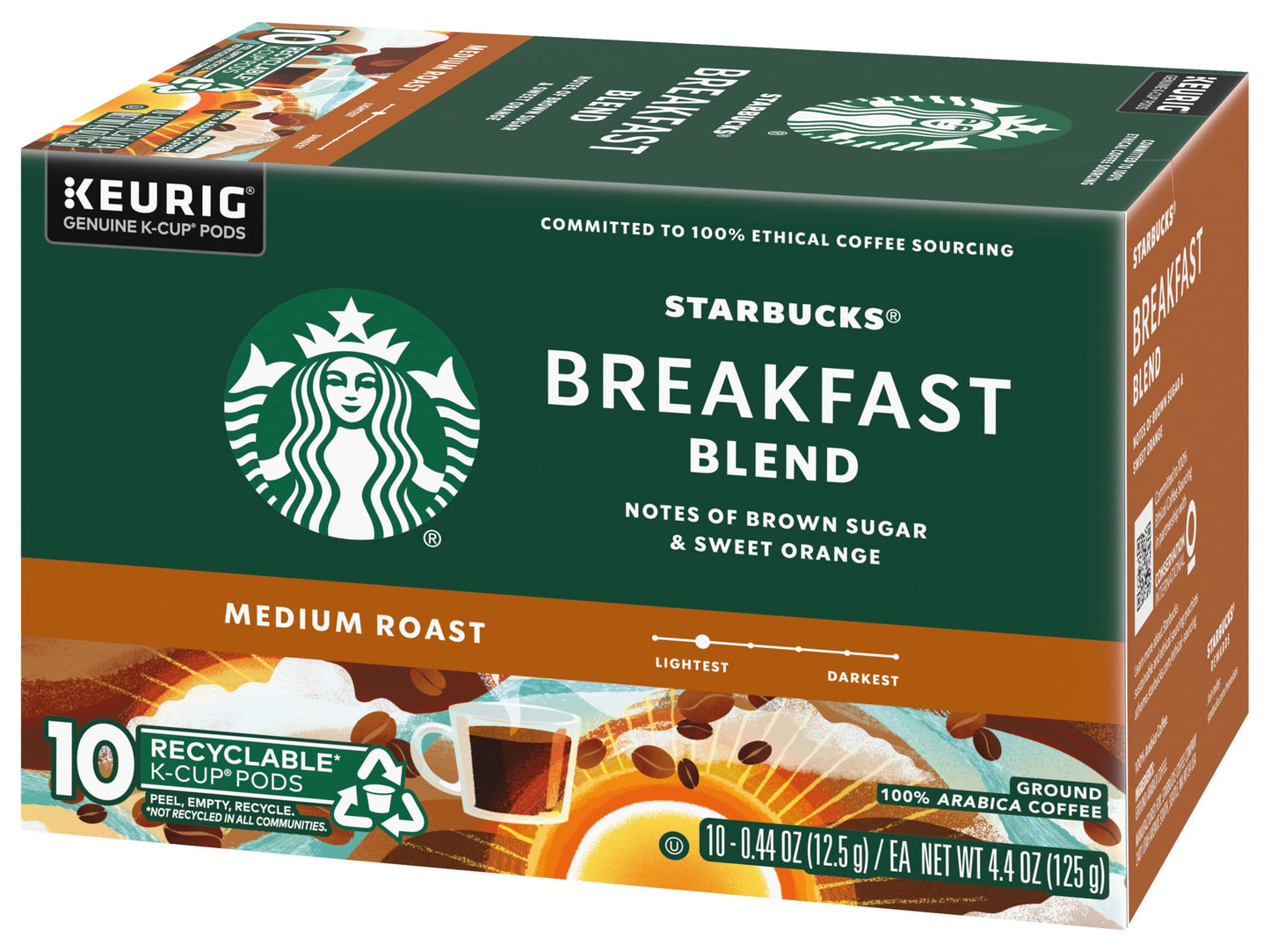 Starbucks Coffee K-Cup Pods, Breakfast Blend, Medium Roast, 10 Count (Pack of 3), White and Brown, Model DCS-3166