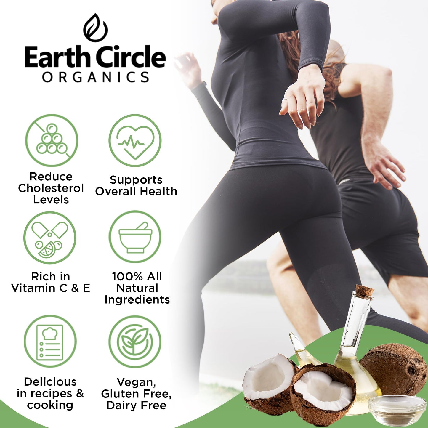 Earth Circle Organics Premium Ultra-Pure Unrefined Cold Pressed Organic Extra Virgin Coconut Oil - Gluten-Free, Keto & Paleo Fri