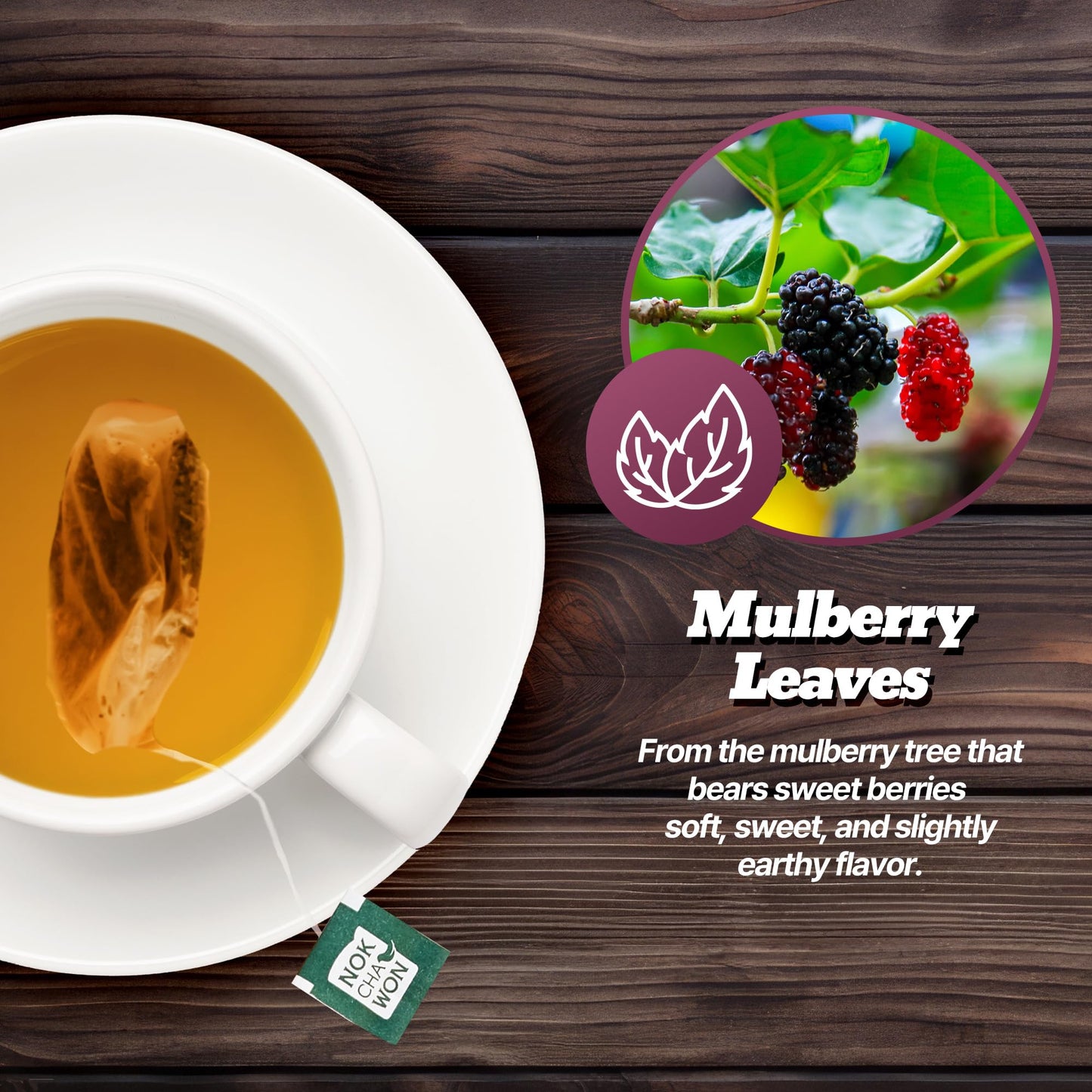 Nokchawon Mulberry Leaf Teabags – Caffeine-Free Herbal Tea, 40 Bags, 48g (1.69oz)
