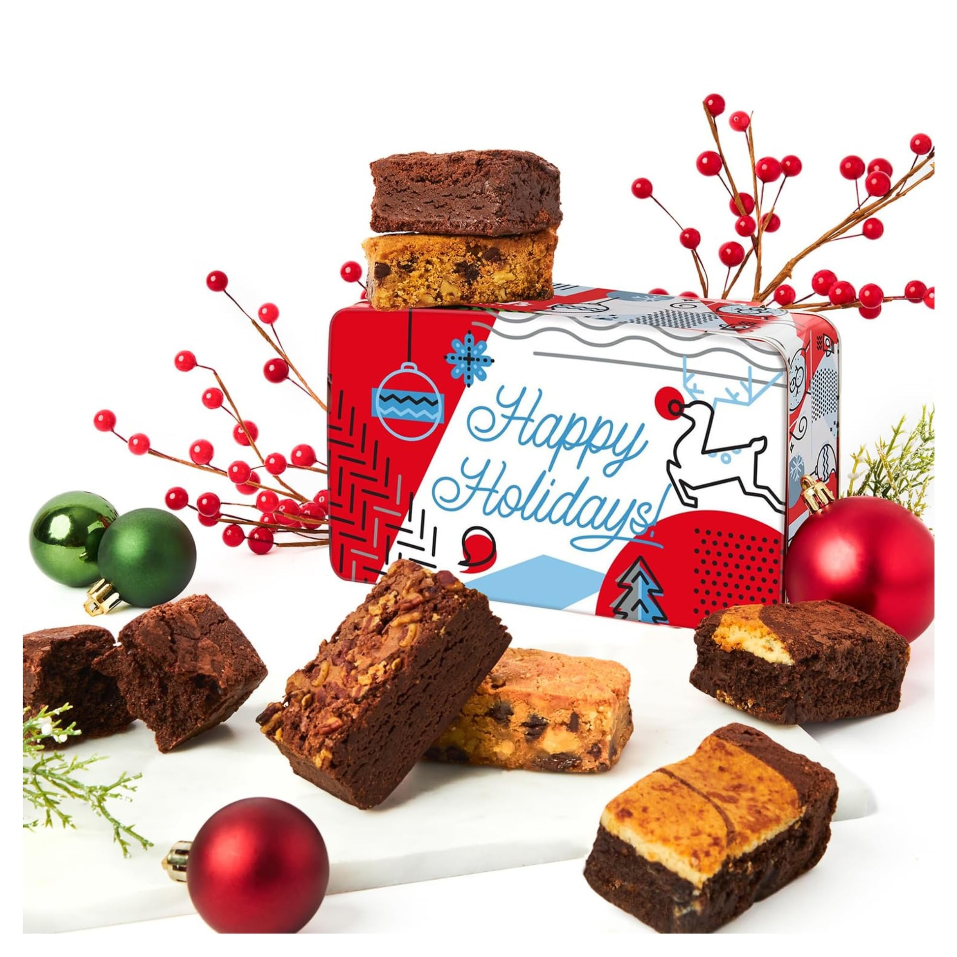 Davids Cookies Brownies Sweet Sampler Tin - 6 Individually Wrapped Bakery Brownie Slices - Rich Chocolate Dessert Gift for Holid