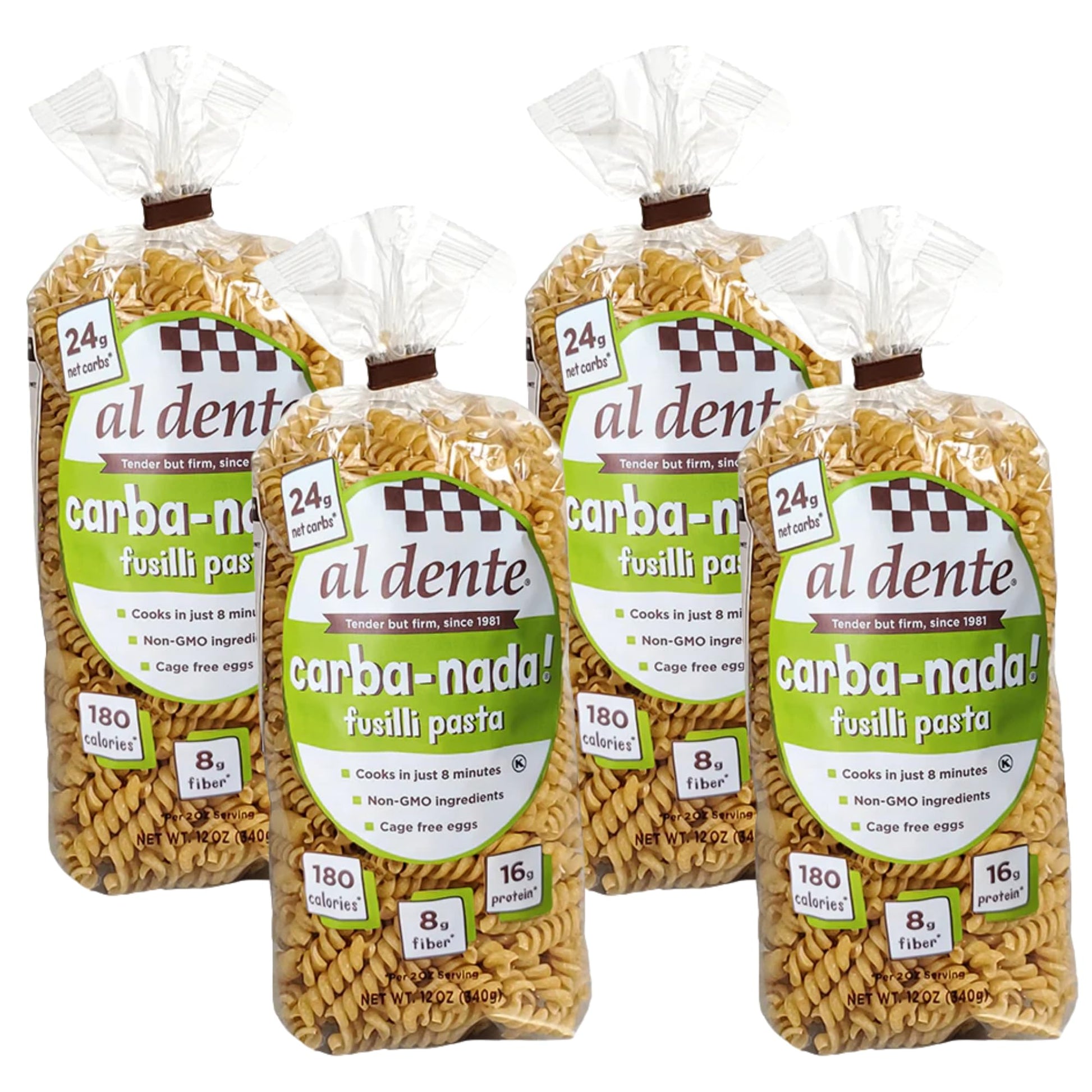 Al Dente Carba-Nada Egg Fusilli  Lower Carb  High Protein - Keto And Weight Watcher Diets-Friendly  Artisanal  Cage-Free Eggs And Non-Gmo Ingredients  12Oz (Pack Of 4)