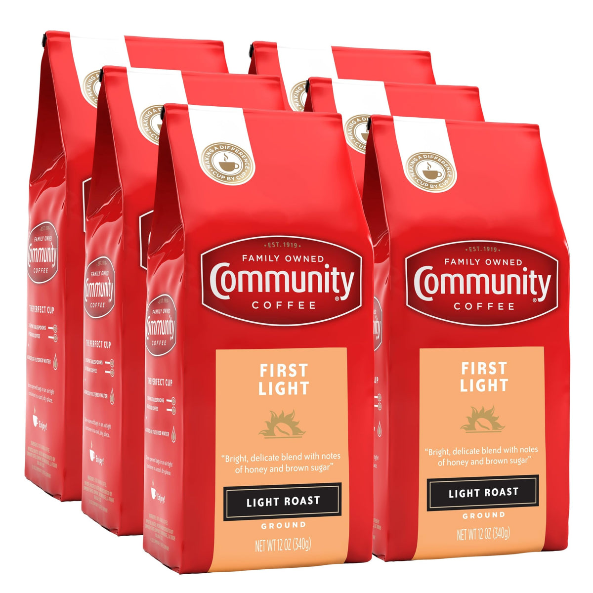 Community Coffee First Light Blend  72 Ounces Light Roast Ground Coffee  12 Ounce (Pack Of 6)