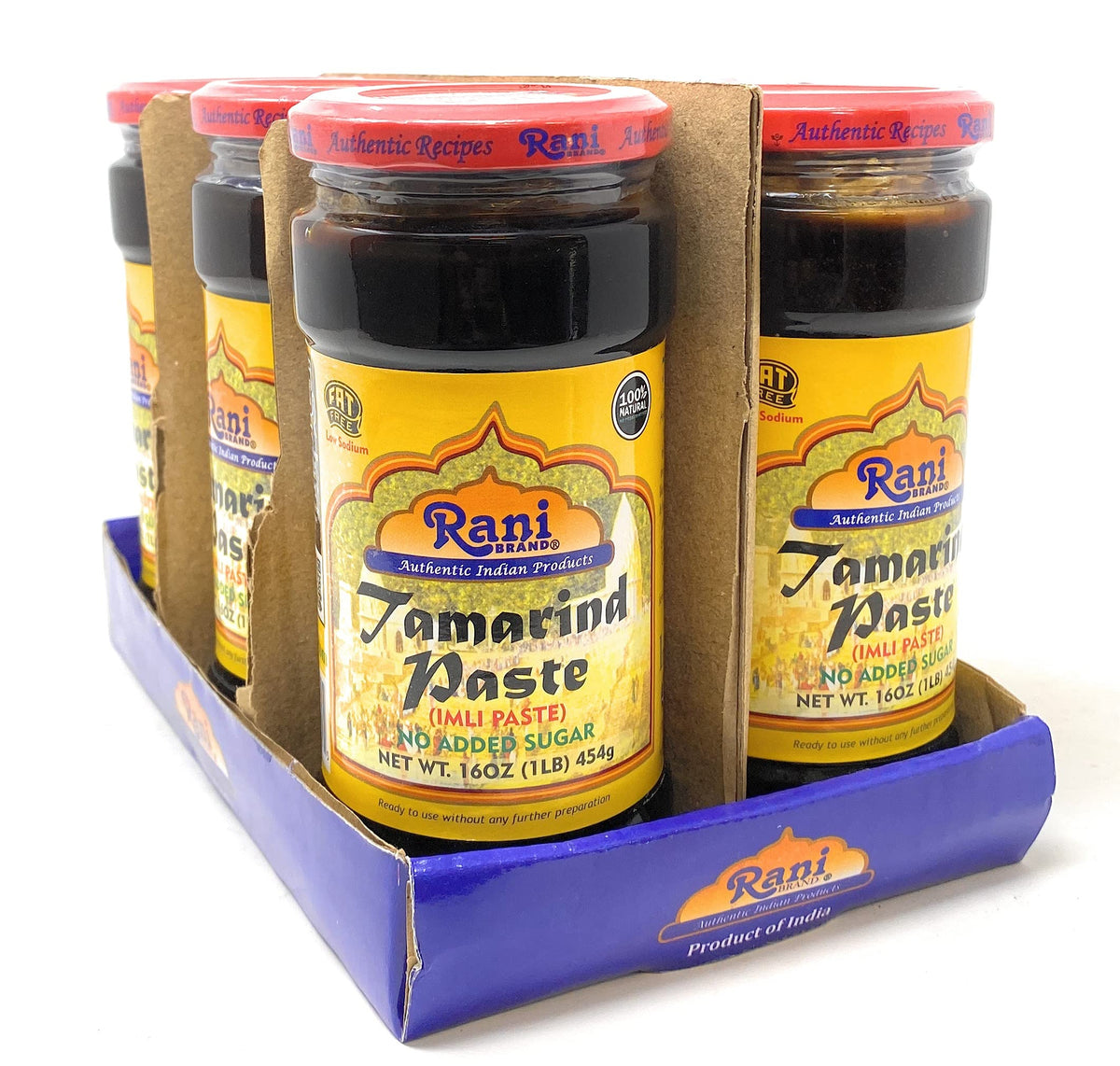 Rani Tamarind Paste Puree (Imli) 16oz (1lb) 454g Glass Jar, No added sugar, Pack of 5+1 FREE ~ All Natural | Vegan | Gluten Free