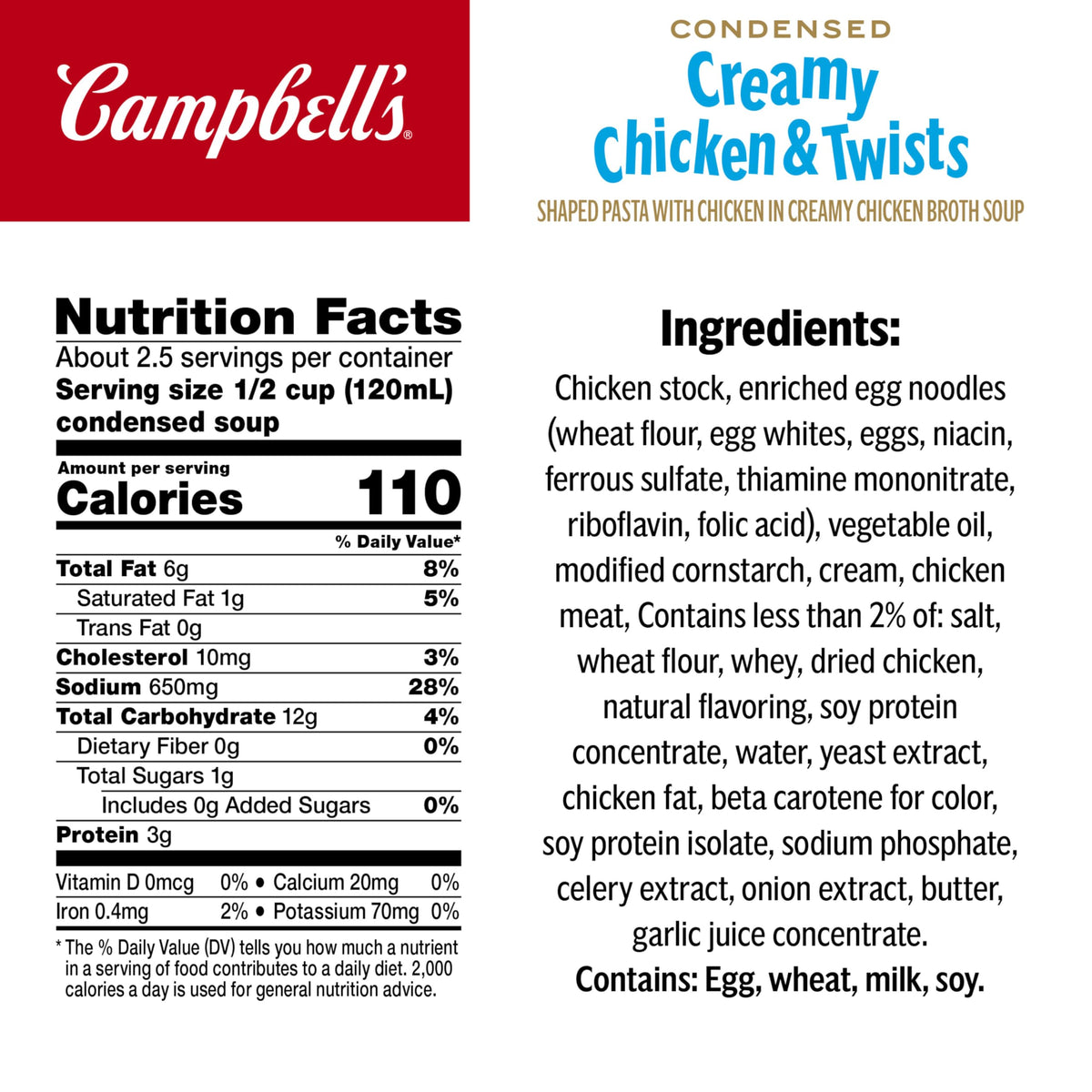 Campbell's Kids Creamy Chicken and Twists Soup, 10.5 oz Can - Perfect for Kids, Convenient Meal Option