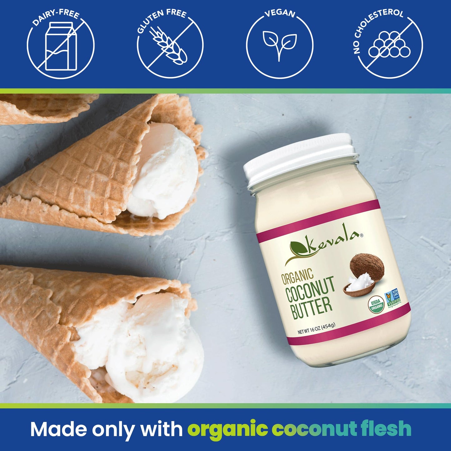 Kevala Organic Coconut Butter, 16 oz, Raw Coconut Butter for Cooking and Eating