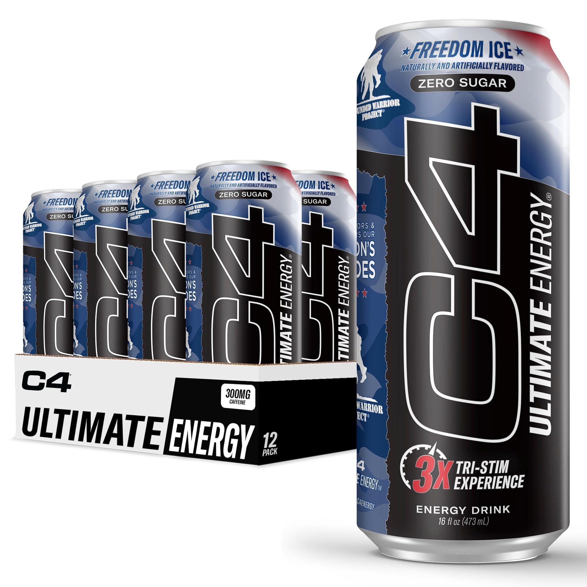 Cellucor C4 Ultimate Pre Workout Energy Drink, 300mg Caffeine, Sugar Free, Freedom Ice, 16 Fl Oz (Pack of 12)