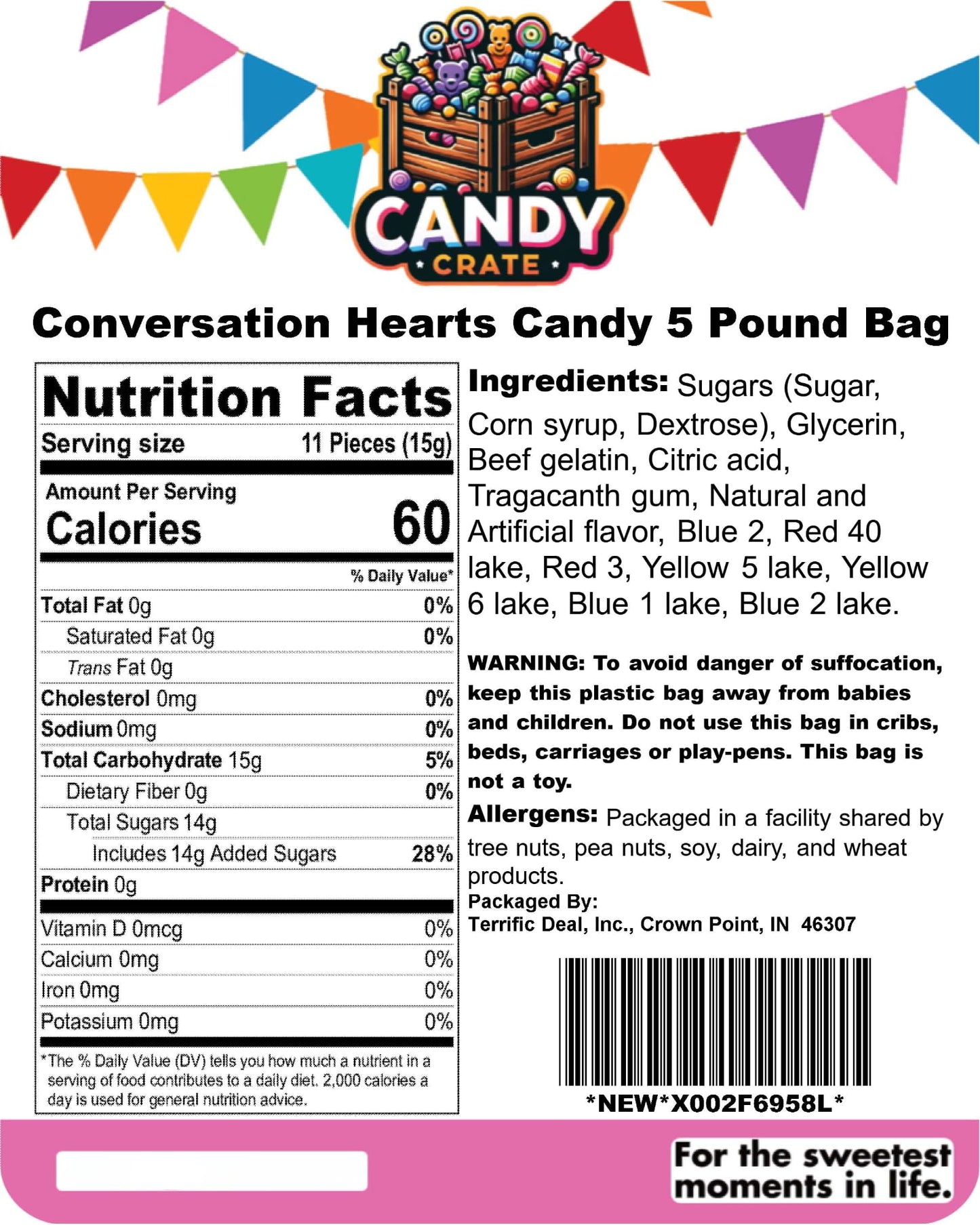 Candy Crate Conversation Hearts Candy 5 Pound Bag
