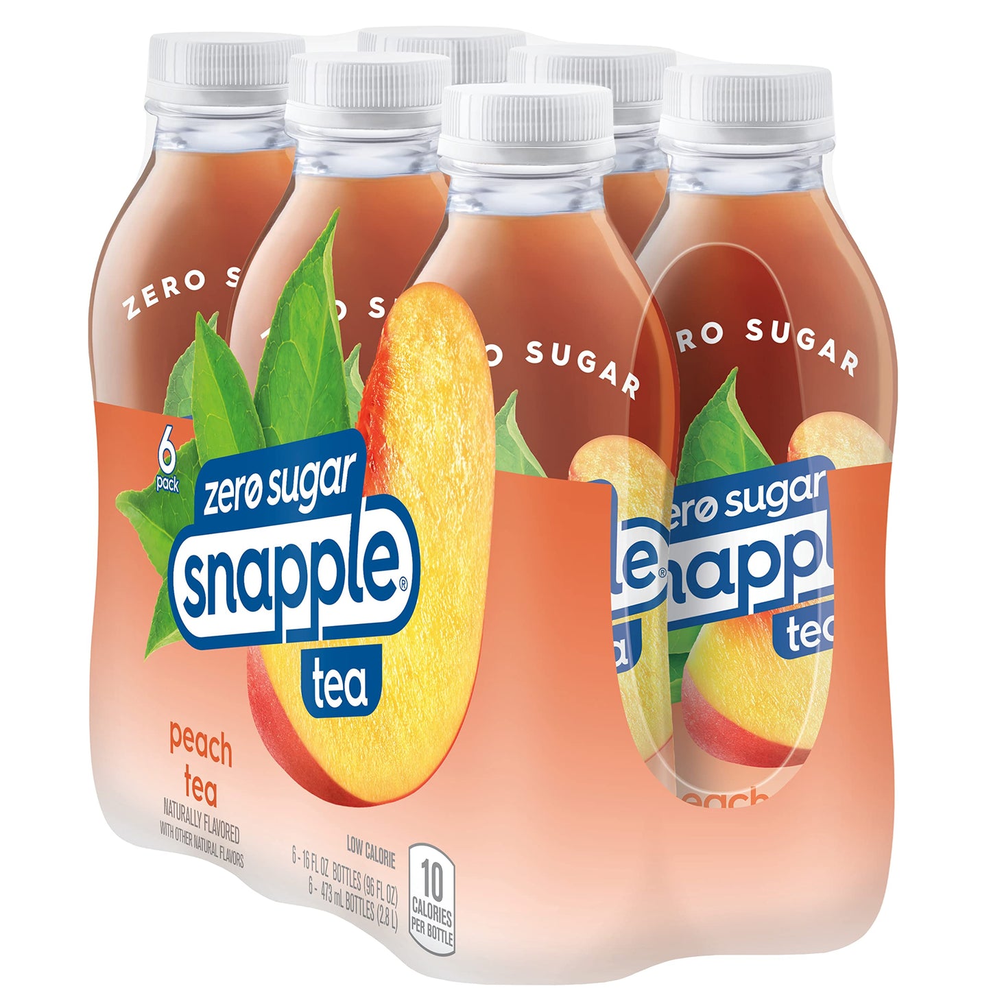 Snapple Zero Sugar Peach Tea  16 fl oz recycled plastic bottle  6 pack