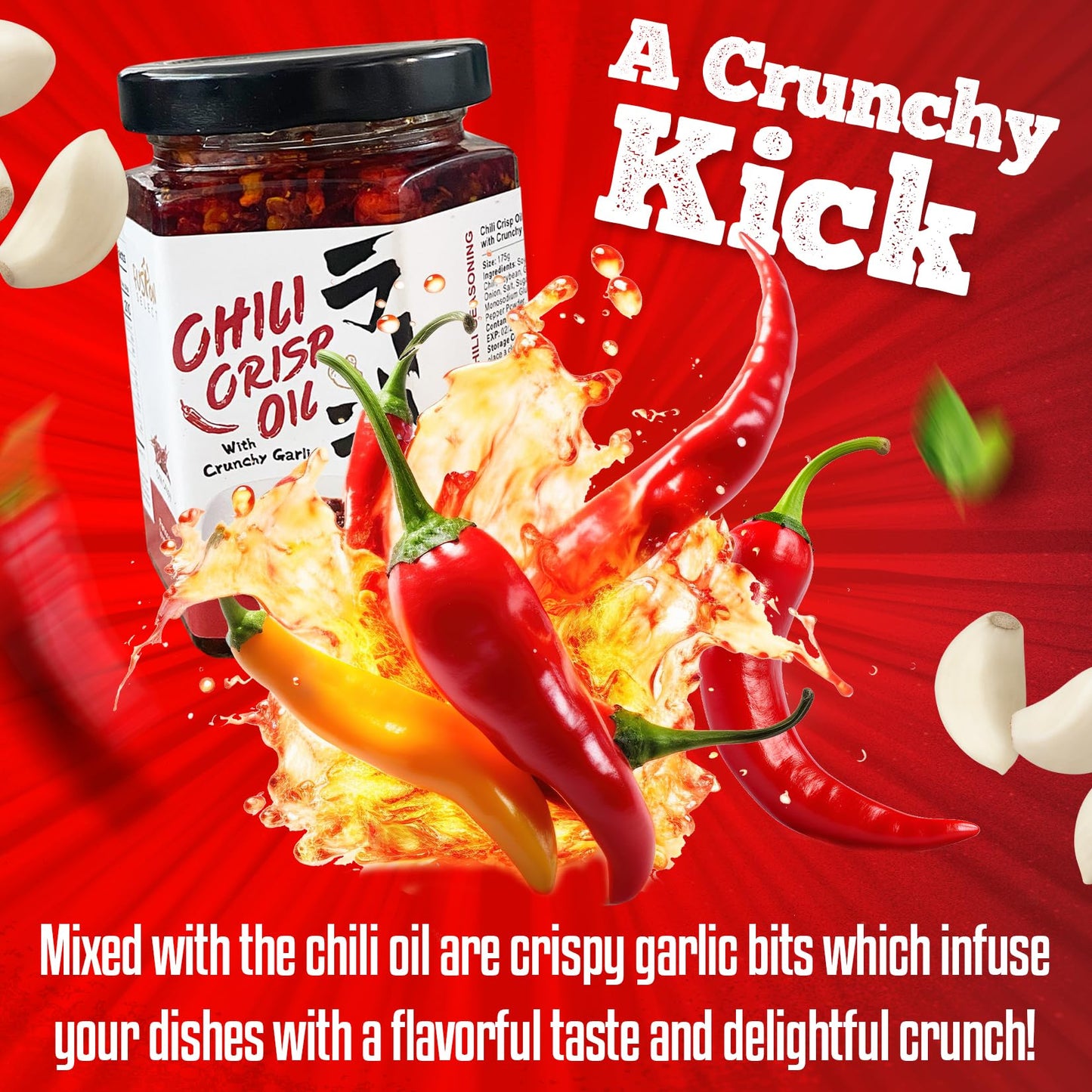 Fusion Select 525g Chili Crisp Oil - Crunchy Garlic Chili Oil, Umami Seasoning with Hot Peppers for Korean Ramen, Spicy Noodles,