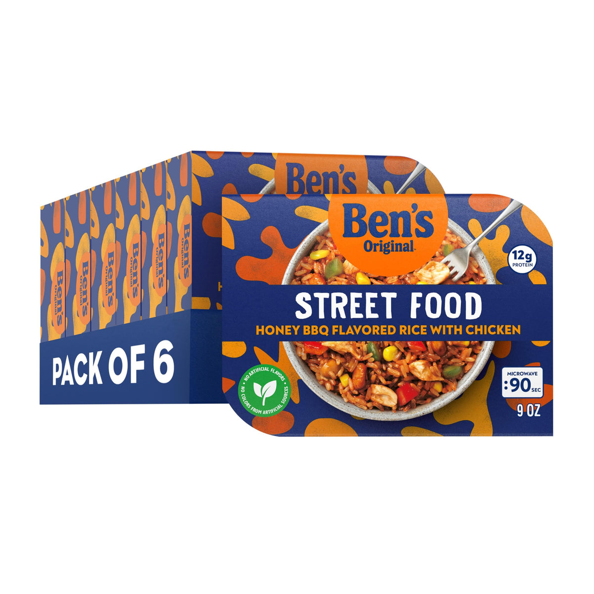 BENS ORIGINAL Street Food Honey BBQ Flavored Rice with Chicken, Prepared Entr  e, Microwavable Heat-&-Eat Bowl in 90 Seconds, 9