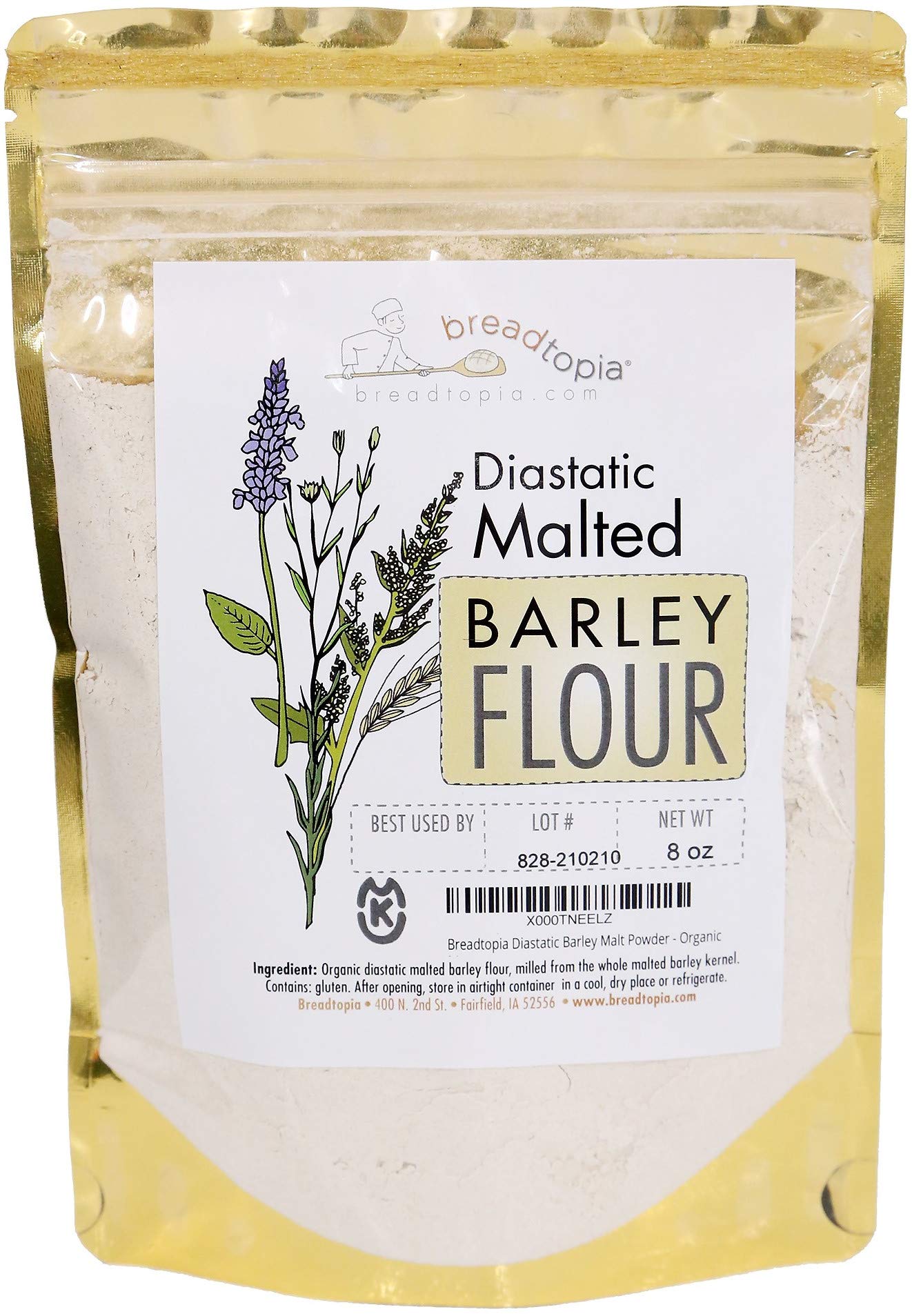 Breadtopia Organic Diastatic Malt Powder, Non-GMO, 8 oz, No Additives, No Sugar, Milled from Whole Malted Barley Kernel