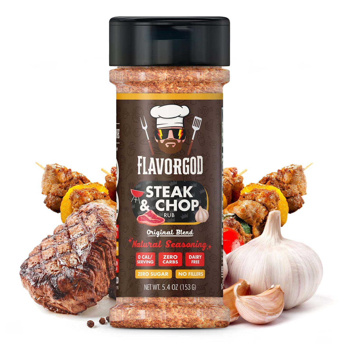 Flavor God Steak & Chop Rub Seasoning Mix - All Natural Spice Blend for Beef, Pork & Vegetables - Pack of 1 - Gluten-Free, Keto Friendly