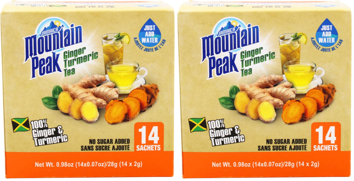 Jamaica Mountain Peak Ginger Turmeric Tea, With No Added Sugar, 6.3 Ounce (Pack of 2)