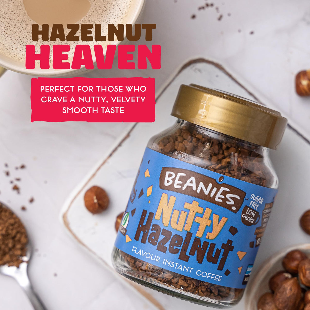 Beanies Flavour Instant Coffee -Nutty Hazelnut Instant Flavored Coffee - Bold & Adventurous Full-On Flavor - An Indulgent Sugar