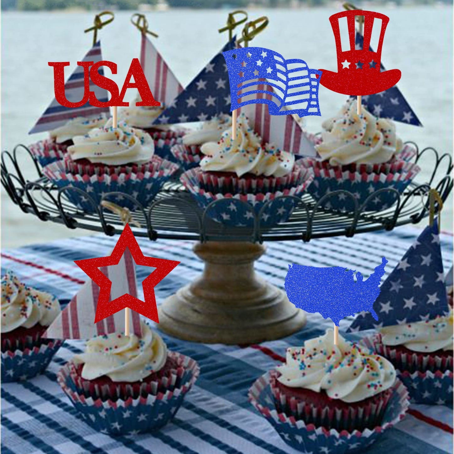 30 Pcs Independence Day Cupcake Toppers With Flag Map Star Usa Patriotic Cupcake Picks Happy 4Th Of July American National Indep