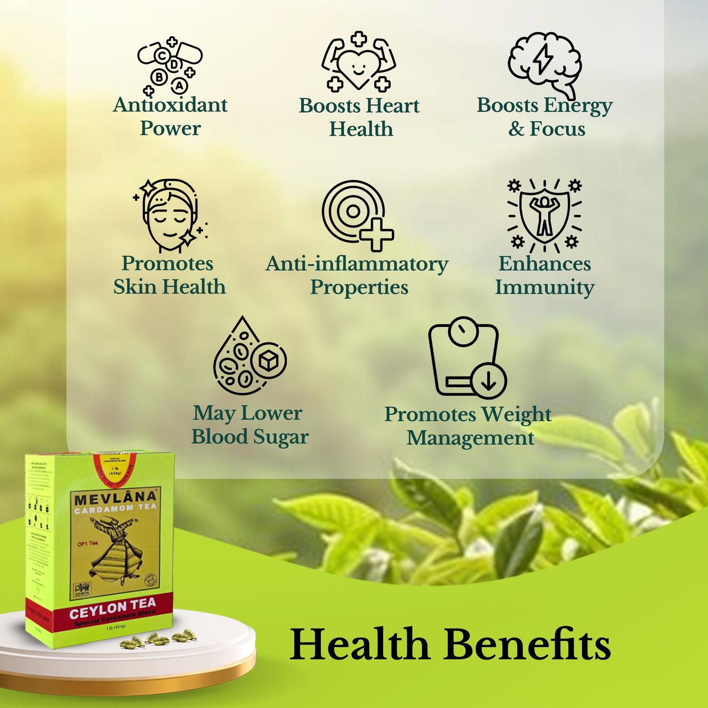MEVLÂNA Pure Ceylon Tea - Premium Hand-Picked Black Tea with Rich Aroma, 16 Ounce Loose Leaf