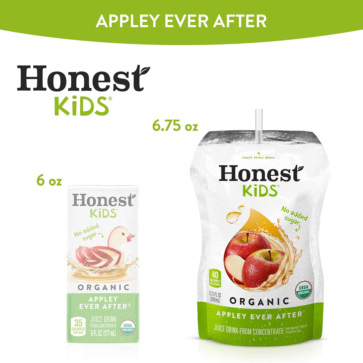 Honest Kids Appley Ever After, Apple Organic Fruit Juice Drink, 6.75 Fl Oz (32 Pack)