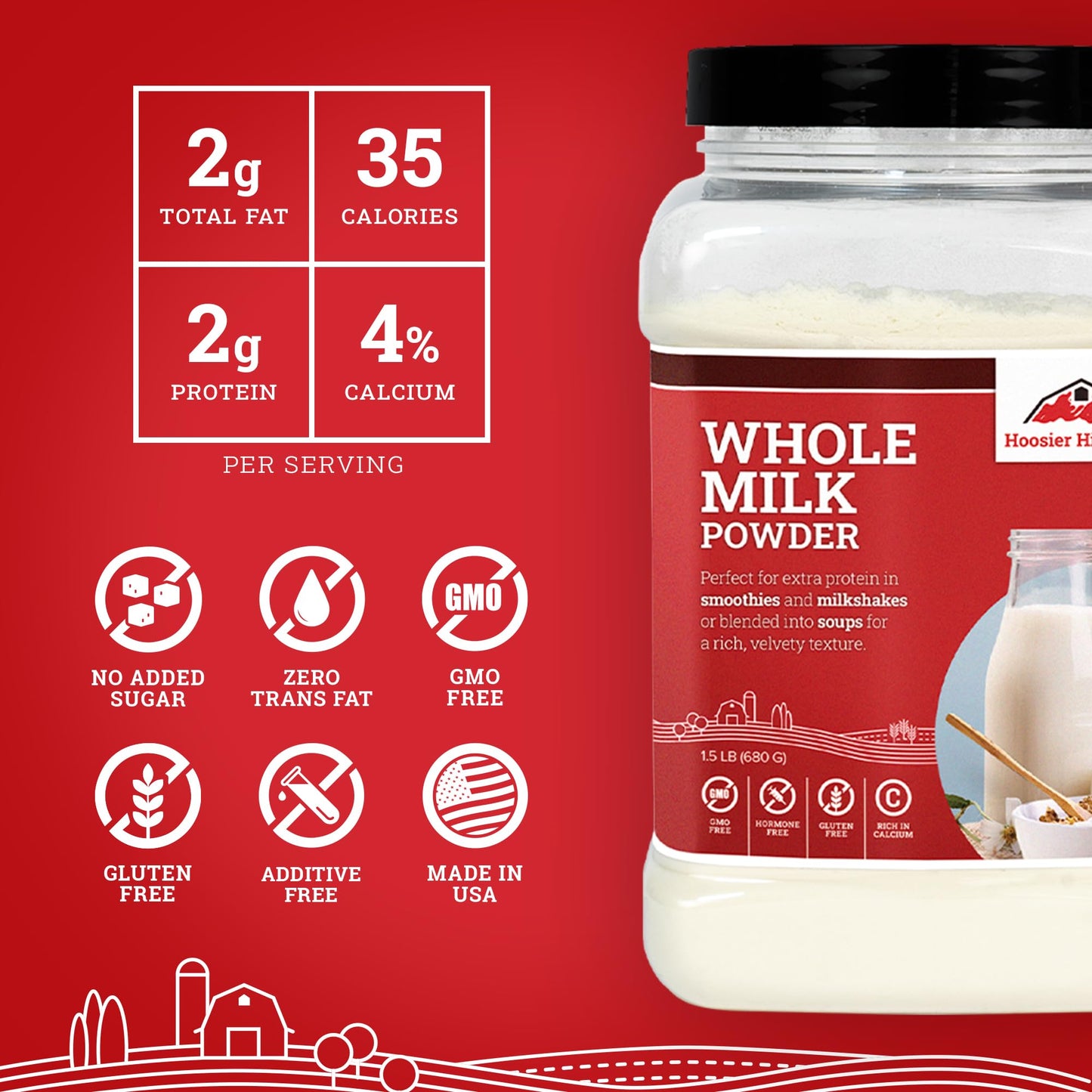 Hoosier Hill Farm Whole Milk Powder, 1.5LB, 24 Ounce (Pack of 1)