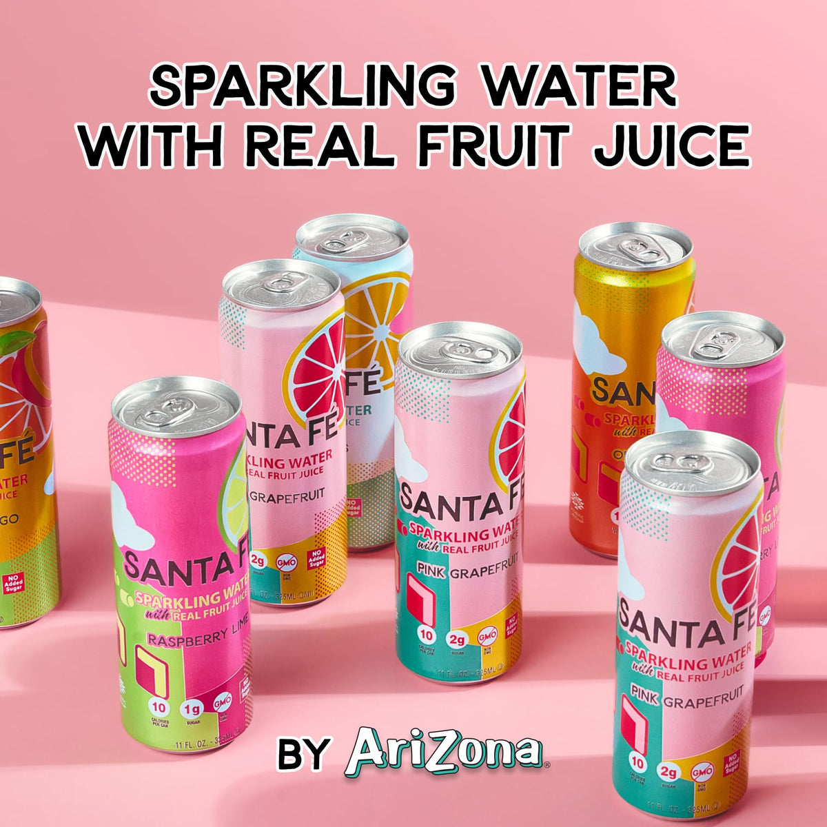 Arizona Santa Fe Sparkling Water With Real Fruit Juice, 11 Fl Oz Can, 4 Flavor Variety Pack - Lemon Citrus, Raspberry Lime, Pink Grapefruit, Orange Mango - No Added Sugar (Pack Of 12)