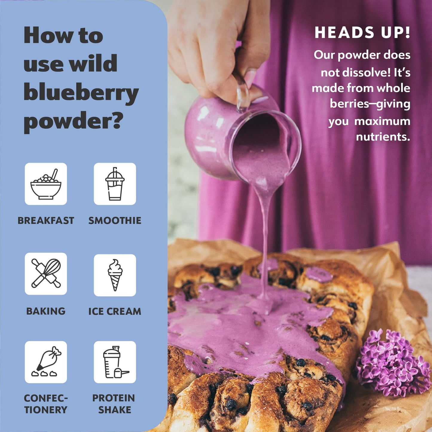 LOOV Organic Wild Blueberry Powder - 15-Day Supply, 3.2 Oz, Good for Smoothie & Breakfast, Freeze-Dried, from Northern Europe, N