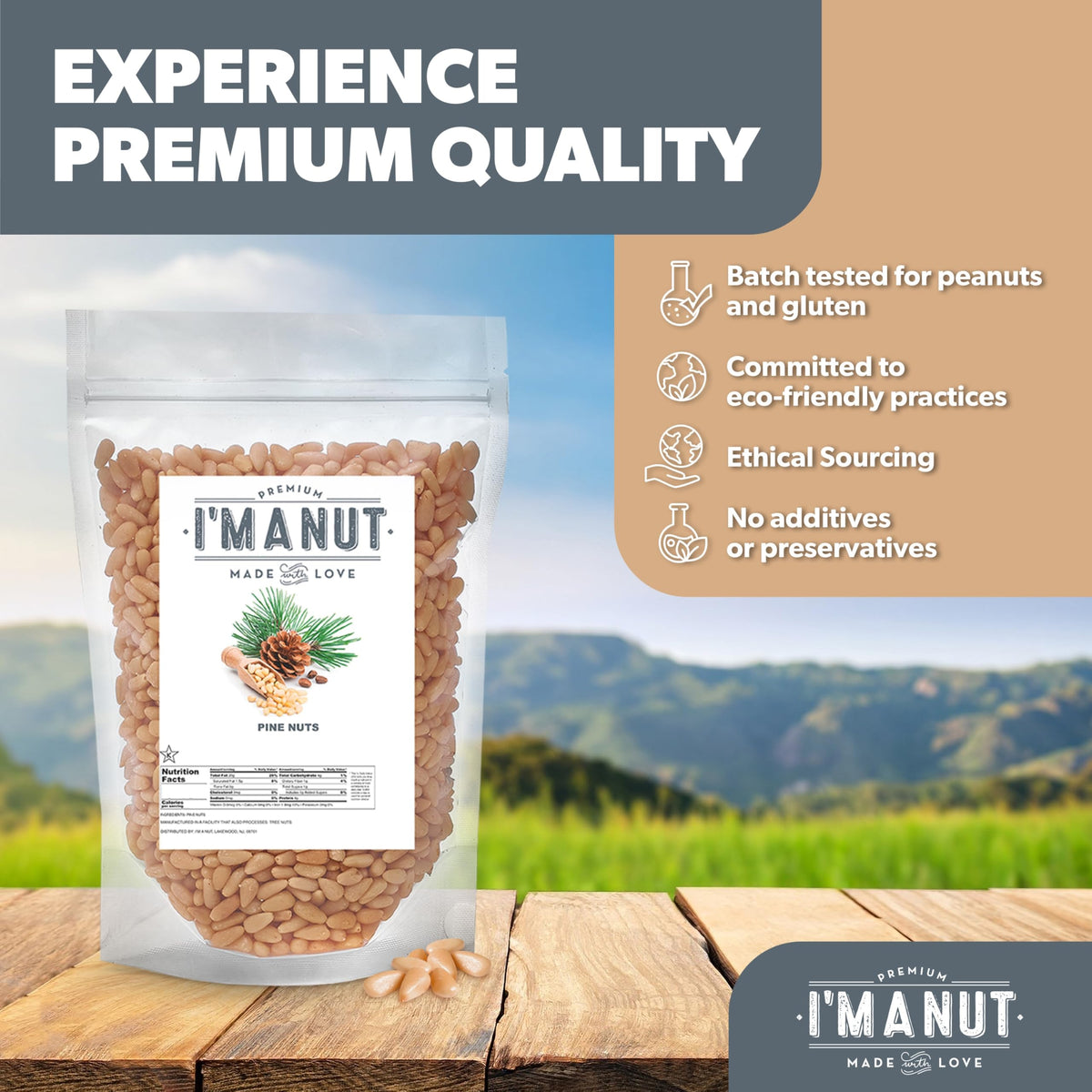 Raw Pine Nuts 16 Oz (1 Lb) | Whole And Natural | No Ppo | Batch Tested Gluten & Peanut Free | Steam Pasteurized | Great For Pest