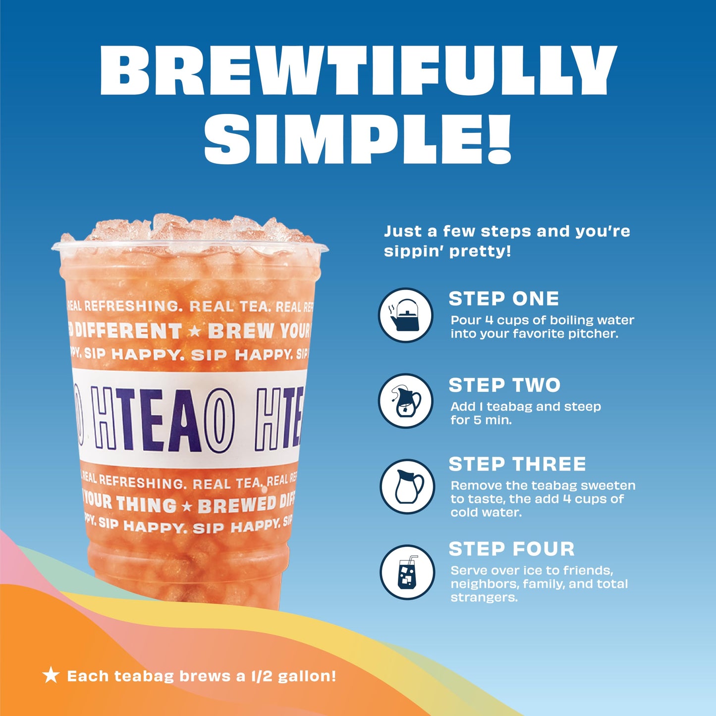 HTEAO Iced Tea Sachets - Georgia Peach Black Tea Mix - 8 Gallons - Instant Iced Tea - Pack of 16 Sachet Bags