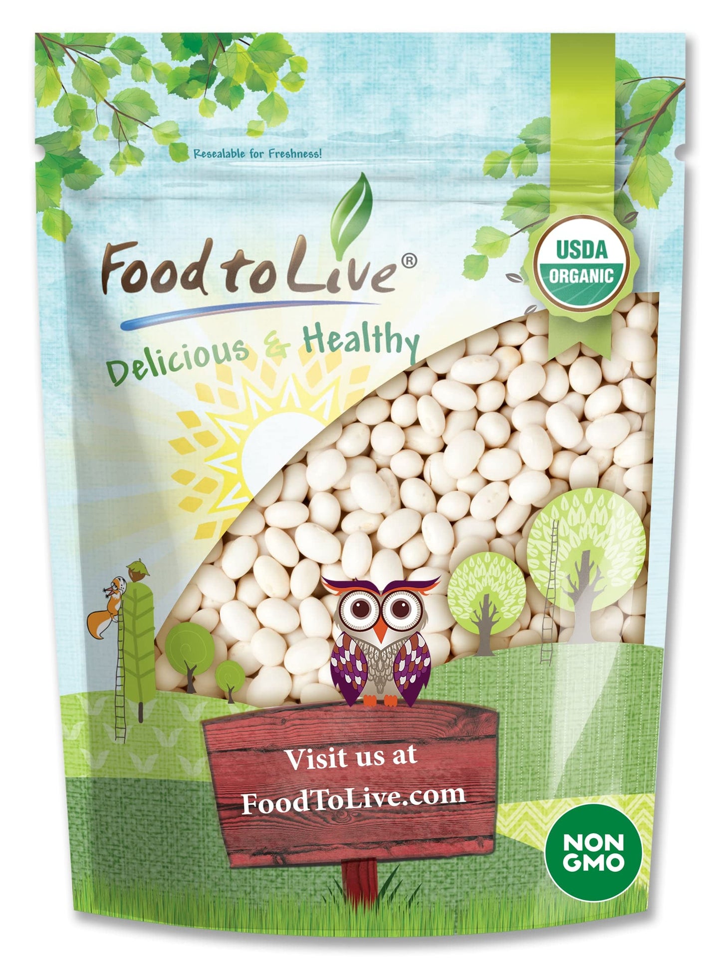 Food To Live Organic Navy Beans, 3 Pounds Non-Gmo Verified, Kosher, Vegan, Dried White, Bulk. High In Protein And Dietary Fiber