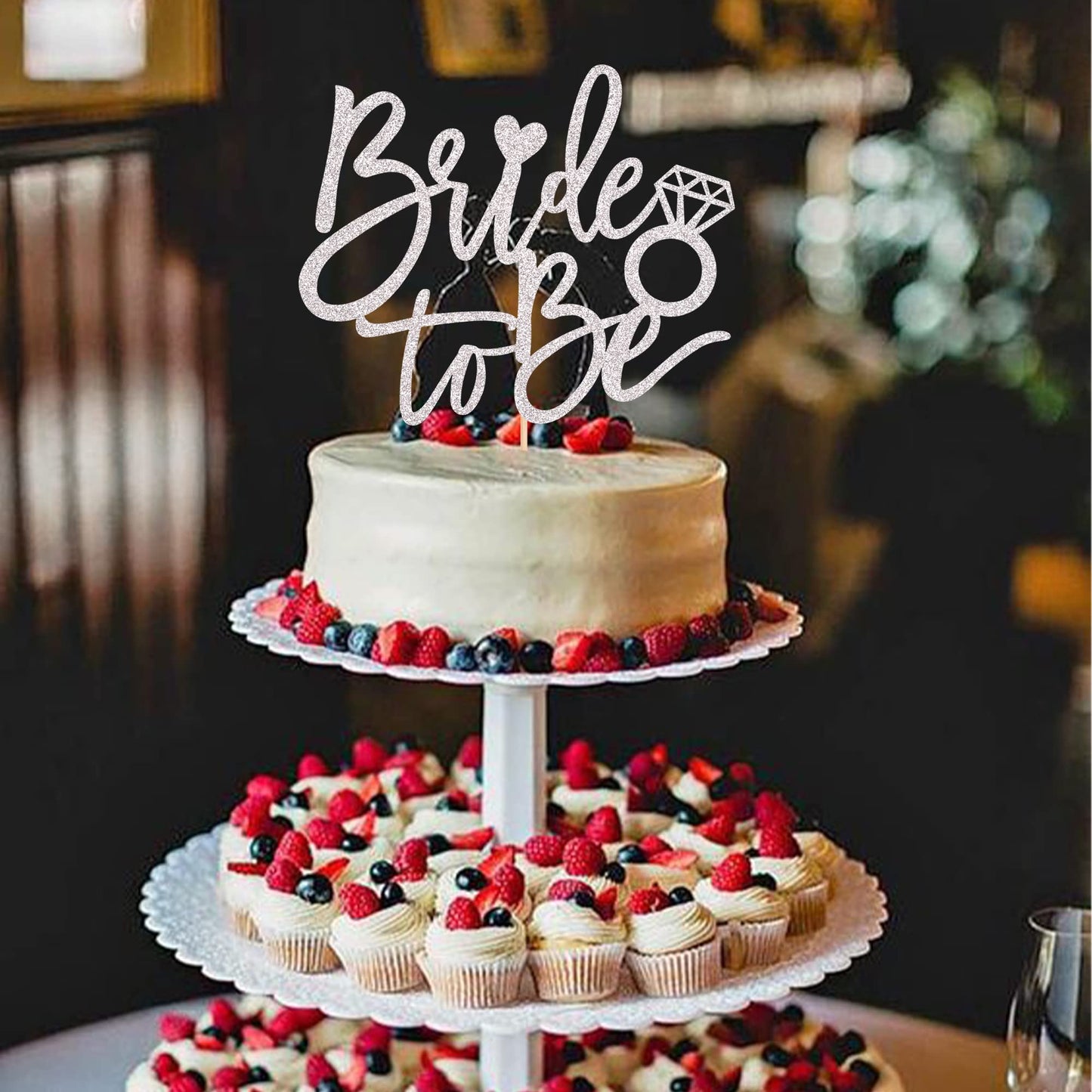 YCTHUNFISH Bride to Be Cake Topper Silver Glitter Ring W 6.0in H 8.9in Cake Decoration for Wedding Bachelorette Bridal Shower