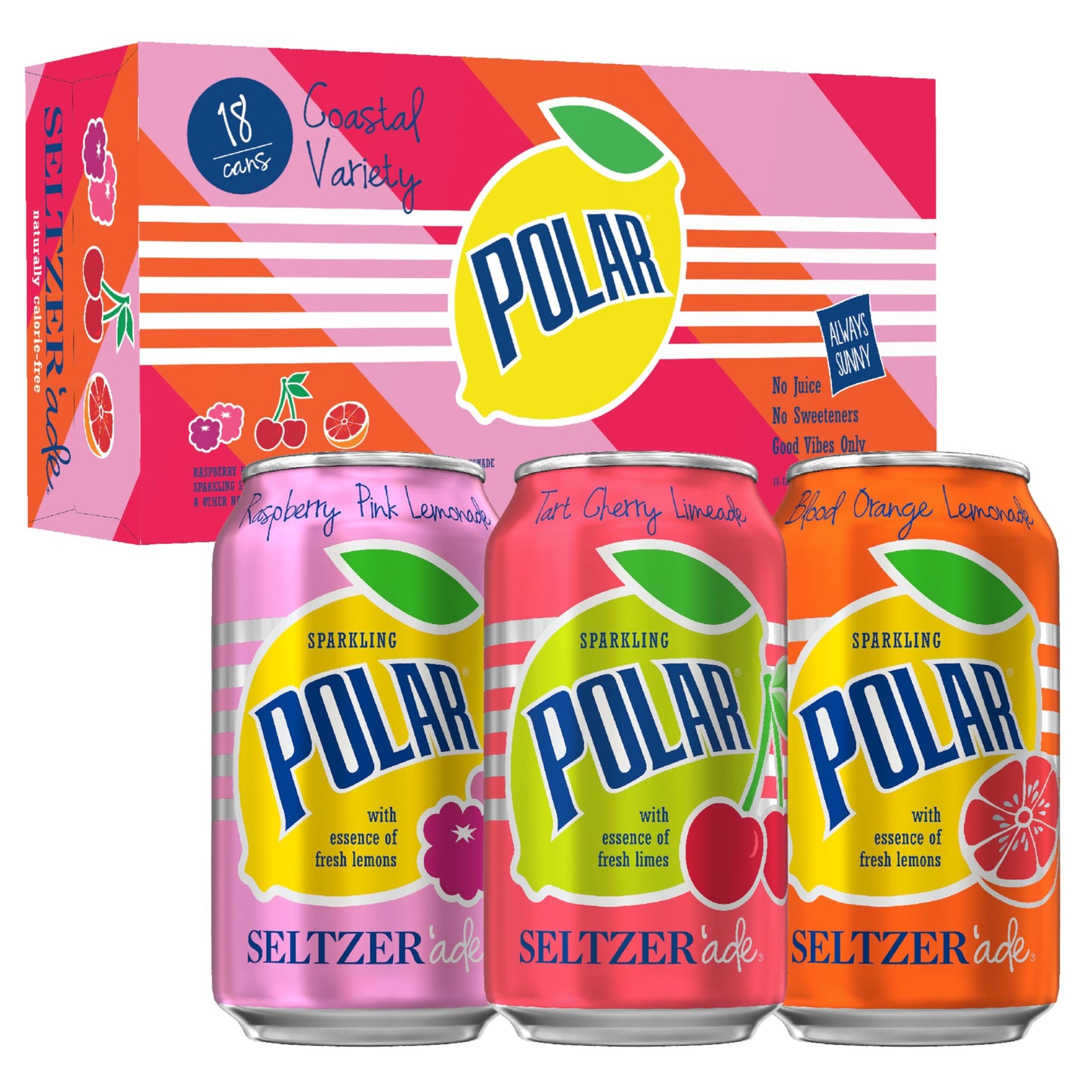 Polar Seltzer'Ade Coastal Variety Pack, 12 Fl Oz Cans, 18 Pack