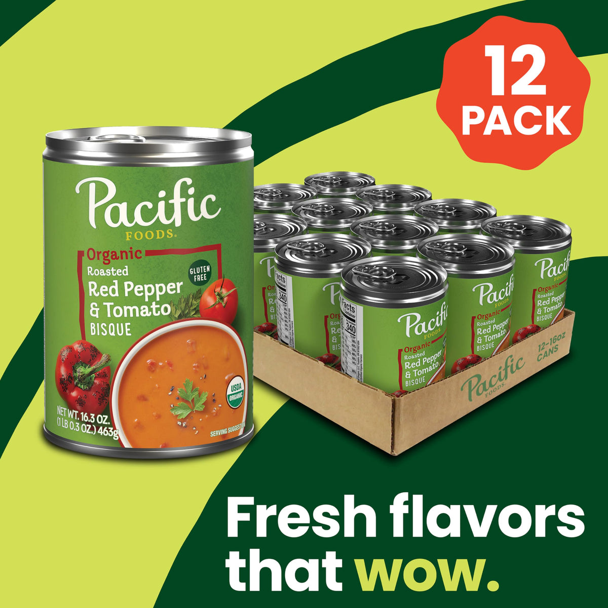 Pacific Foods Organic Roasted Red Pepper And Tomato Bisque Soup, 16.3 Oz Can (12 Pack)