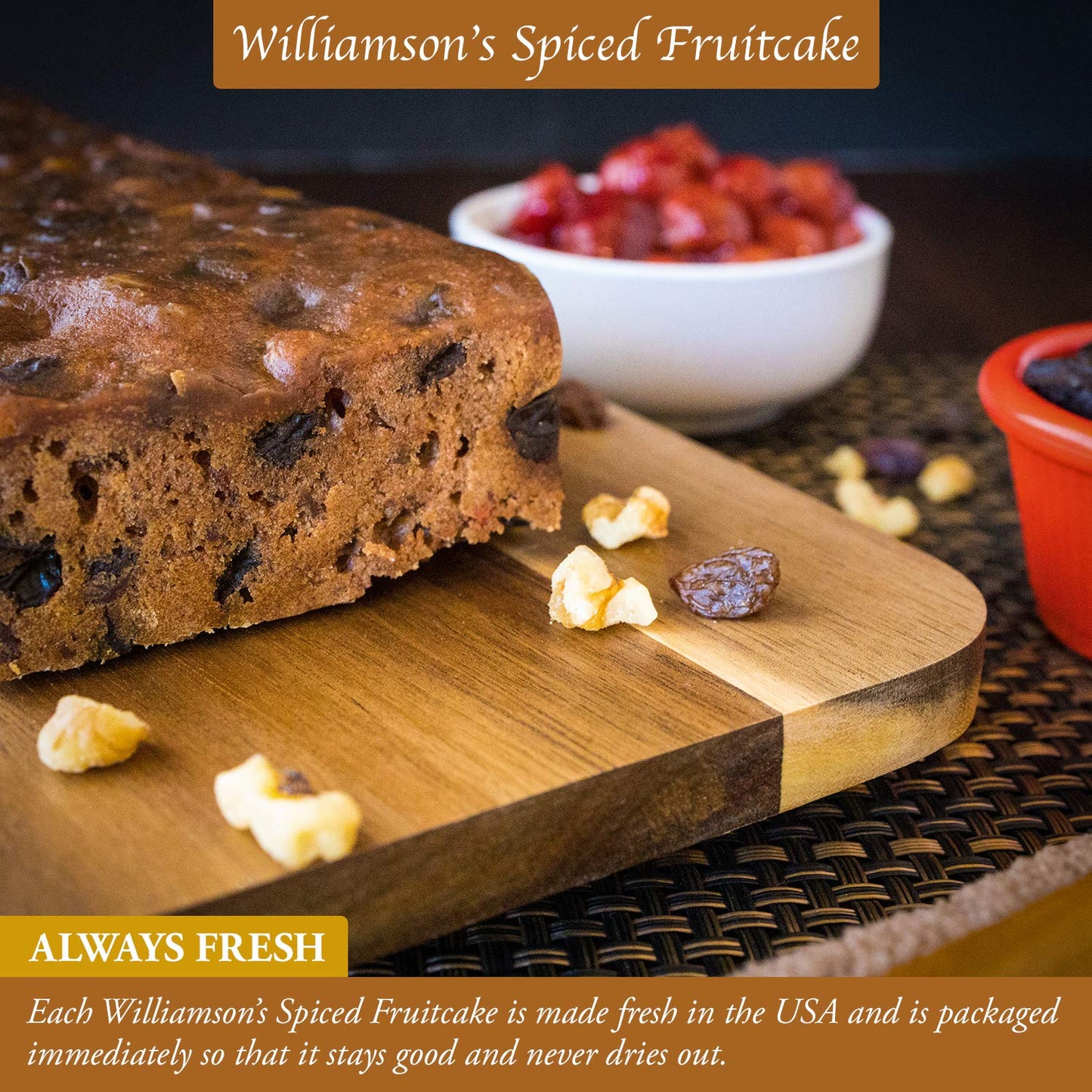 Williamsons Spiced Fruitcake, Fruit Cake, Freshly Made, Gourmet Snack, Food Gift With Fine Fruits And Nuts (12 Oz, Pack Of 3)