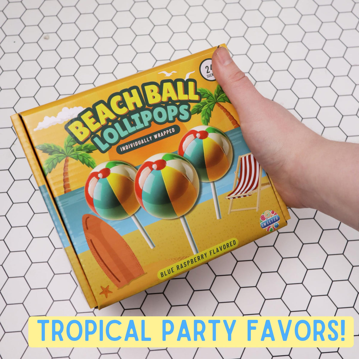Beach Ball Lollipops, Individually Wrapped Blue Raspberry Suckers, Tropical Party Favors, 24 Count, 10.16 Ounces