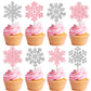 YCTHUNFISH 24 Pack Cupcake Toppers Glitter Snowflake Decorations, Pink & Silver, Paper, Ideal for Winter Parties and Baby Showers