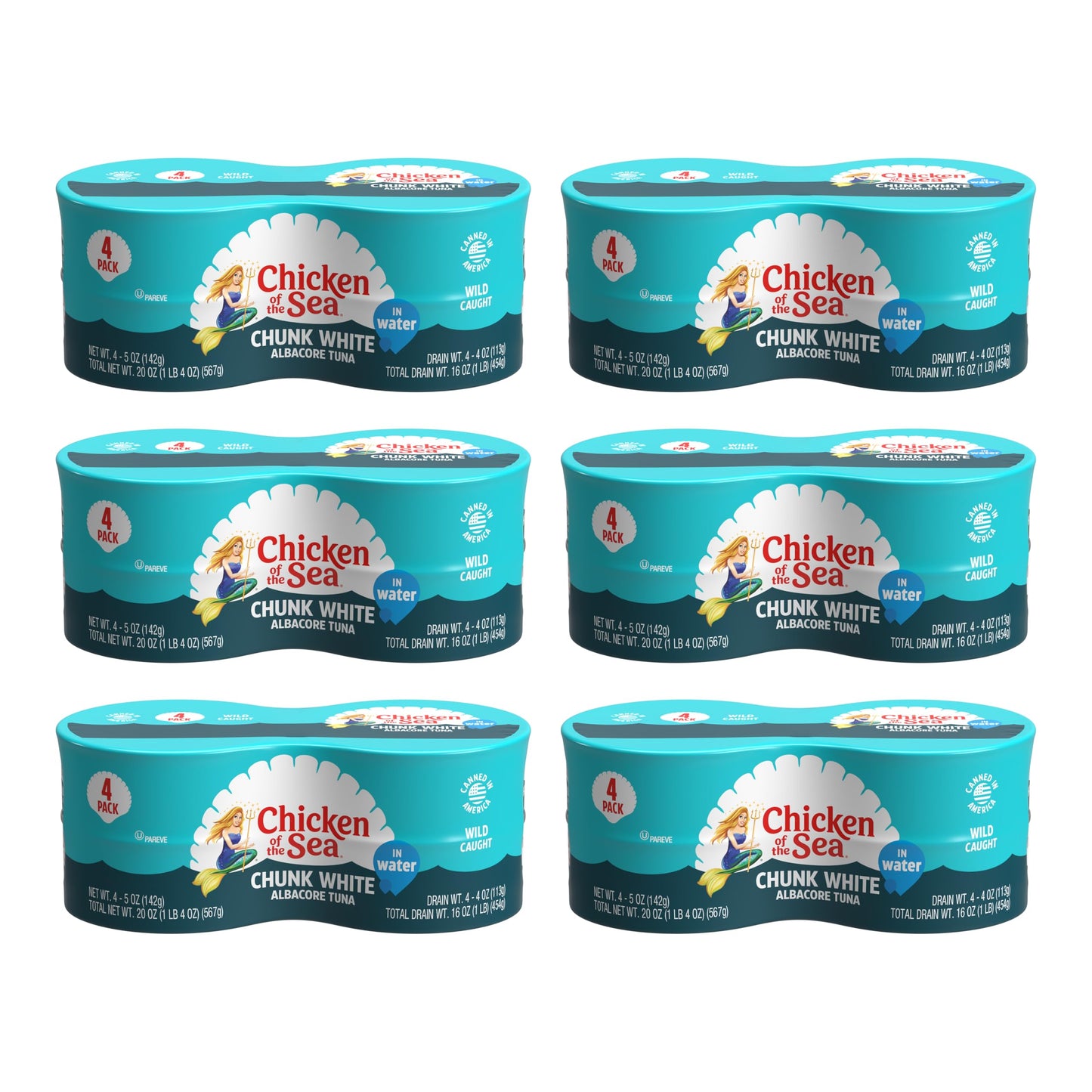 Chicken of the Sea Wild Caught Chunk White Albacore Tuna in Water, 5 oz Cans, 24-Count (6 Packs of 4-Count) - High Protein 100% 