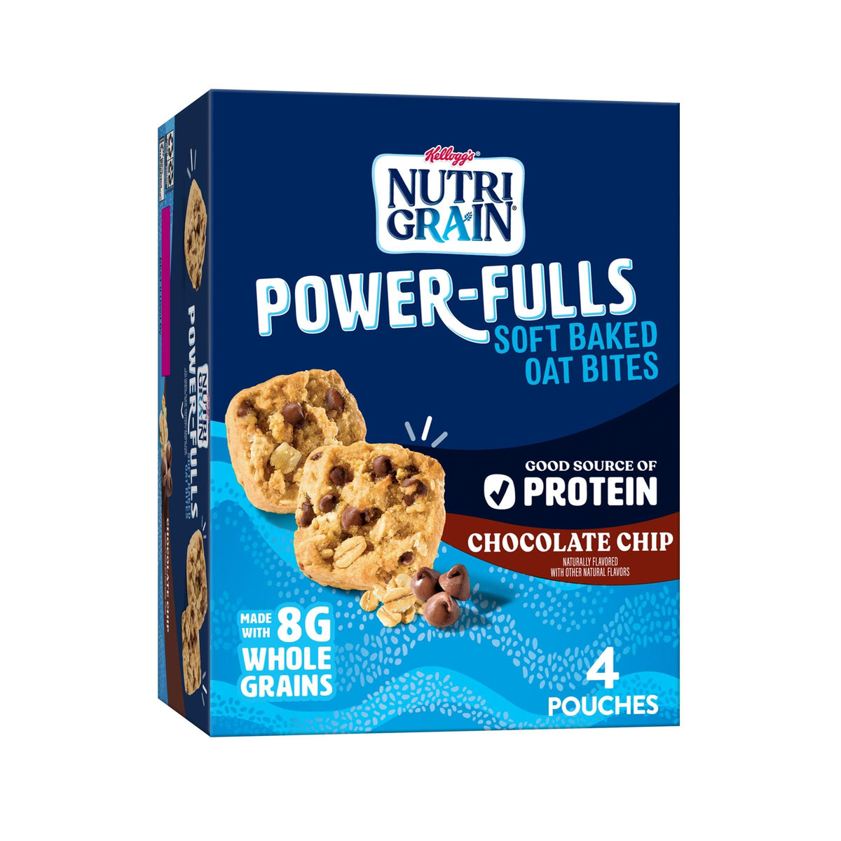 Nutri-Grain Power-Fulls Soft Baked Oat Bites, Protein Snacks, Whole Grain, Chocolate Chip, 5.6oz Box (4 Pouches)