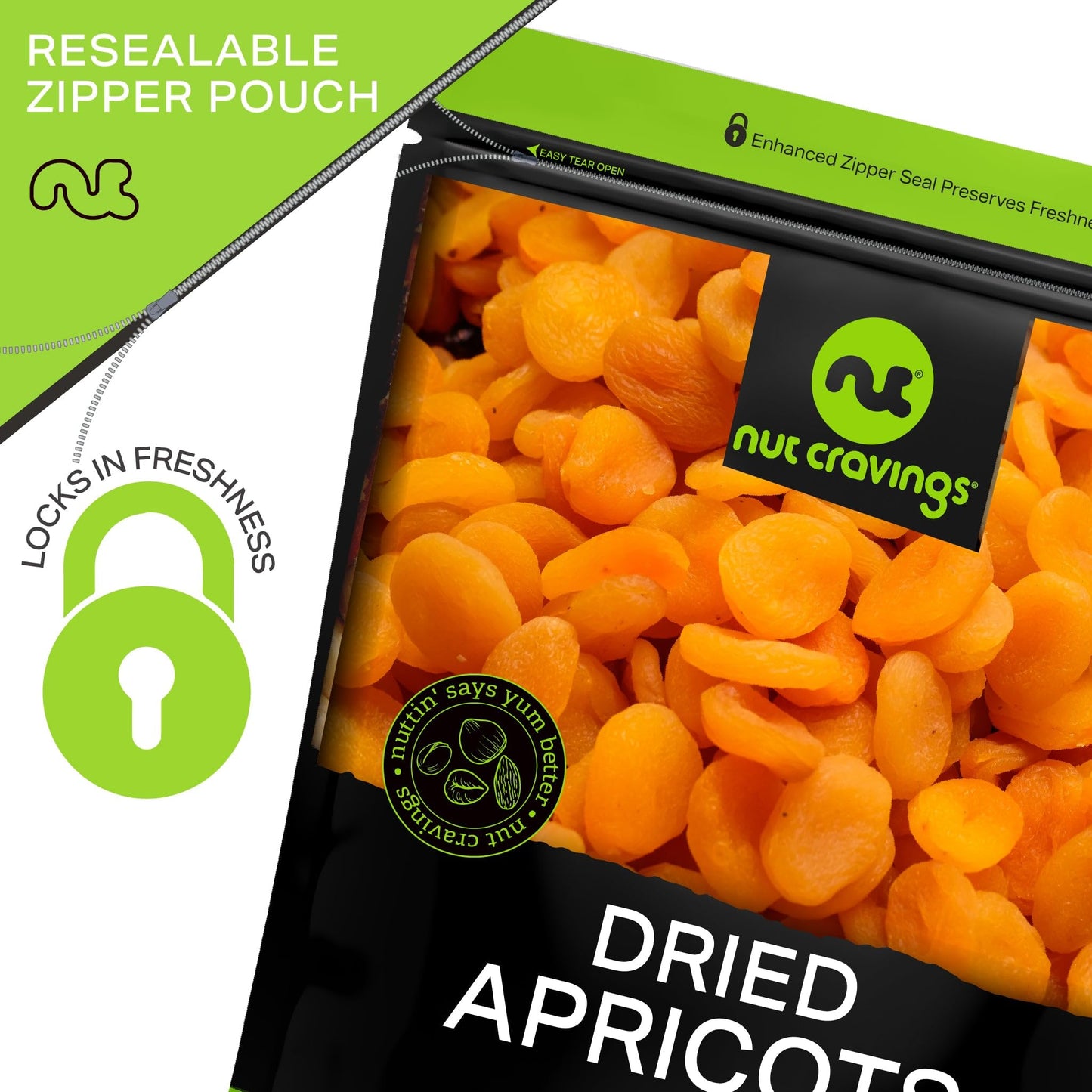 Nut Cravings Dry Fruits - Sun Dried Turkish Apricots, No Sugar Added (32Oz - 2 Lb) Packed Fresh In Resealable Bag - Sweet Snack,