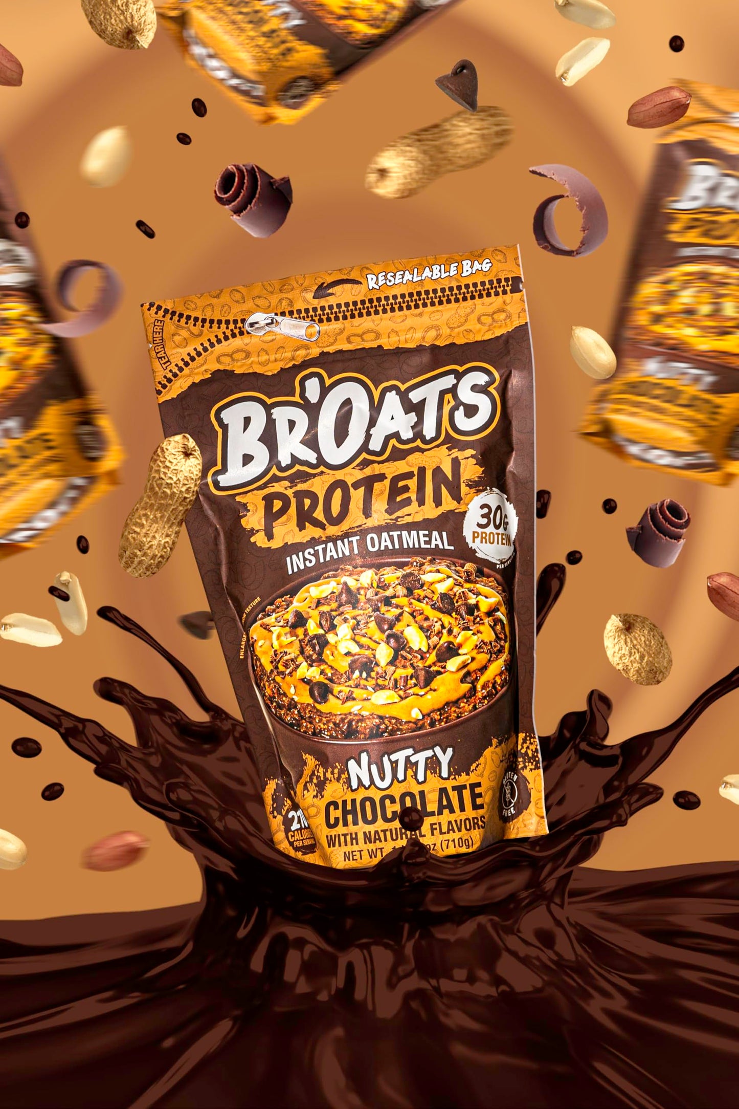 BrOats High Protein Oatmeal With 30g Of Protein Per Serving - Protein Packed Gluten Free Delicious Tasting High Protein Oats (Pack of 1  Nutty Chocolate)