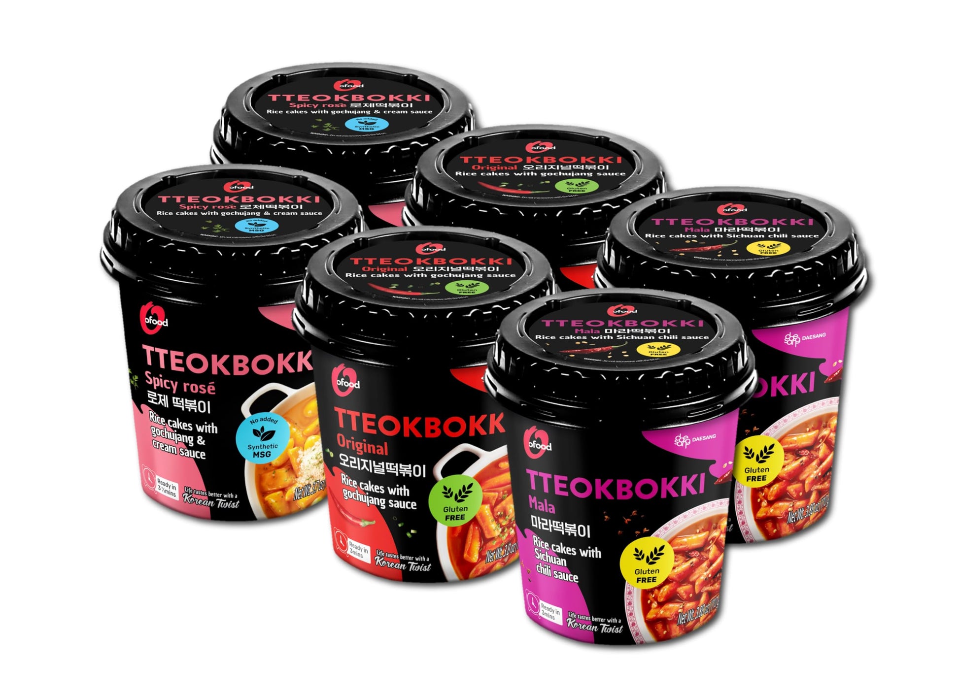 O'Food Tteokbokki Variety Pack, Pack of 6, Instant Korean Rice Cakes, Authentic Spicy Street Food, Ready to Eat, No MSG, No Corn