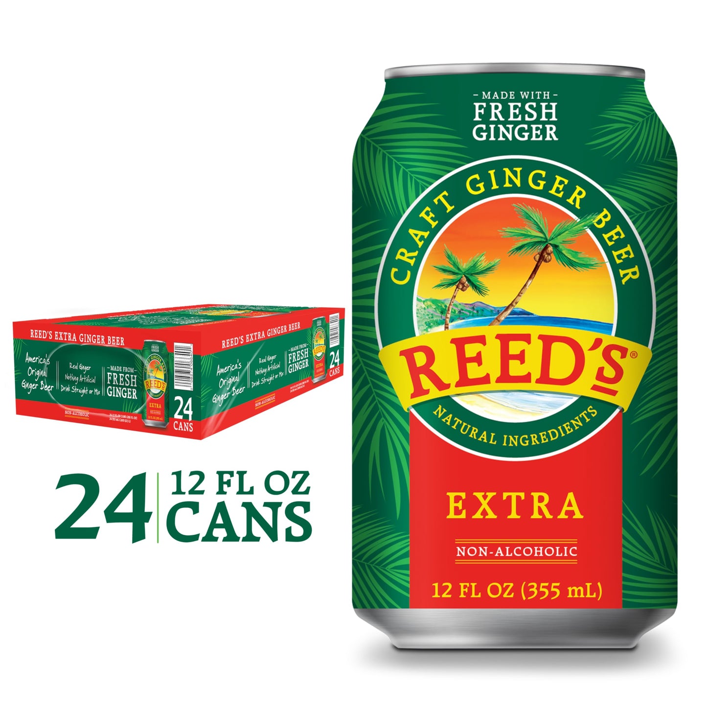 Reeds Extra Ginger malt-inspired - Crafted with Fresh Ginger Root - 12oz Cans, 24 Pack