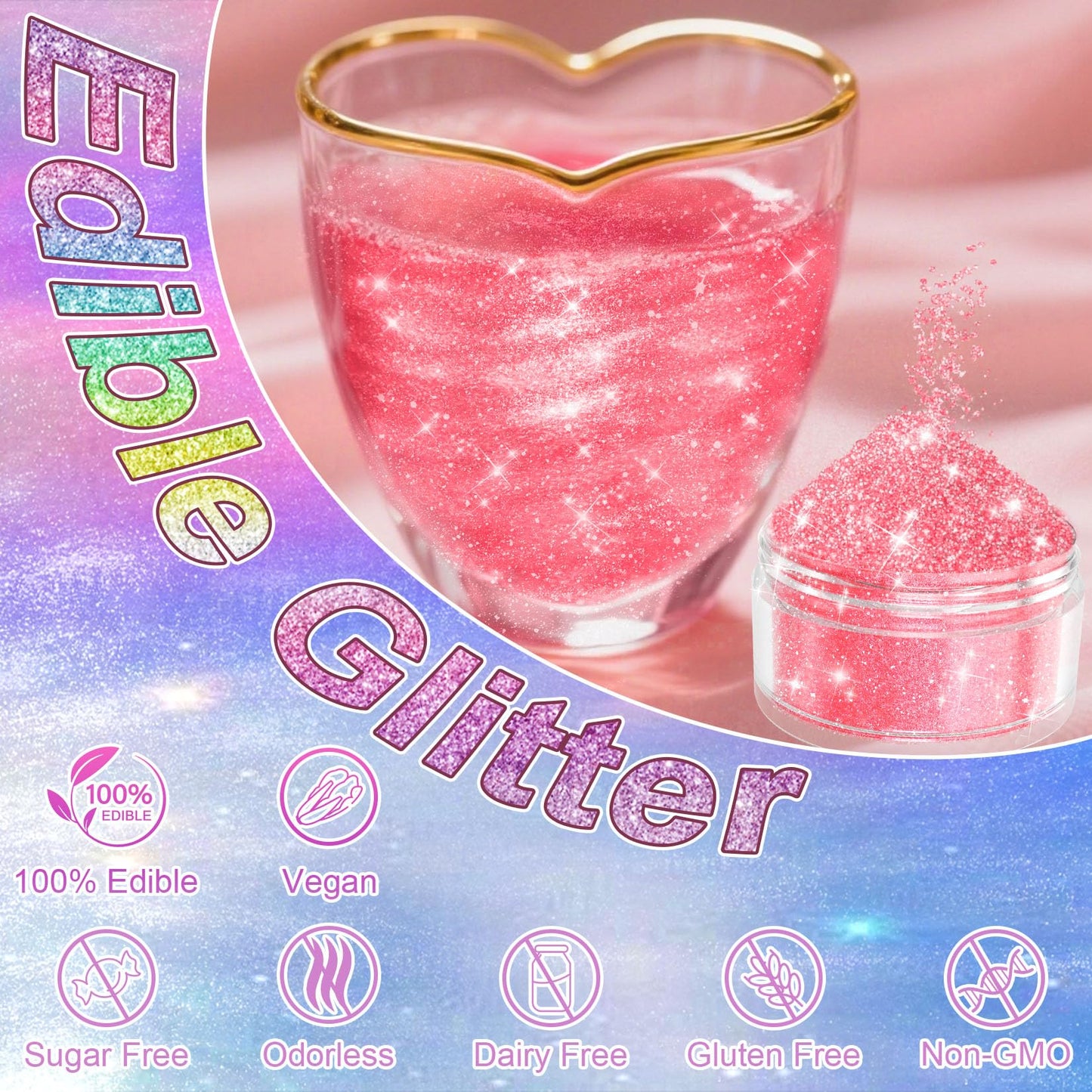 CxiRong Edible Glitter for Drinks - 20 Colors Luster Dust, Food Grade Vegan, 2g Bottle