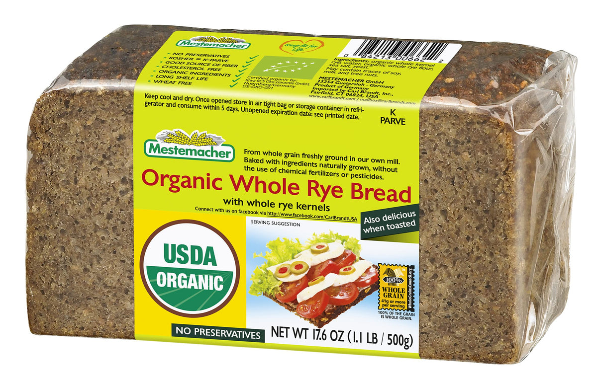 Mestemacher Bread, Organic Whole Rye, 17.6 Ounce Packages (Pack of 12)