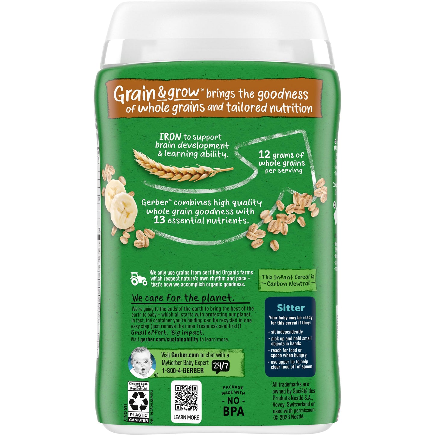 Gerber Baby Cereal Organic 2Nd Foods, Grain & Grow, Oatmeal Banana, 8 Ounce (Pack Of 6)