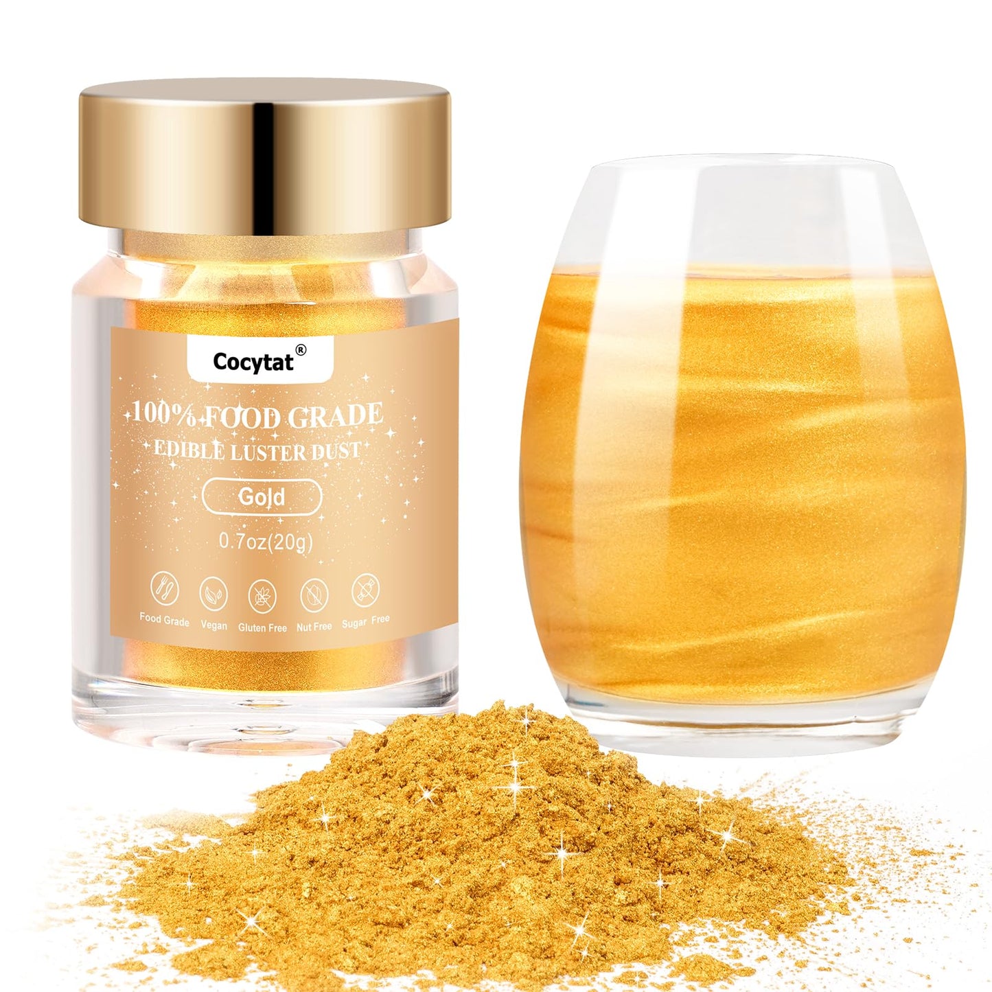 Edible Glitter Gold For Cocktails, Bulk 20G 0.7Oz Gold Luster Dust Edible Power Shimmer Food Grade For Drinks Chocolate Cake Dec