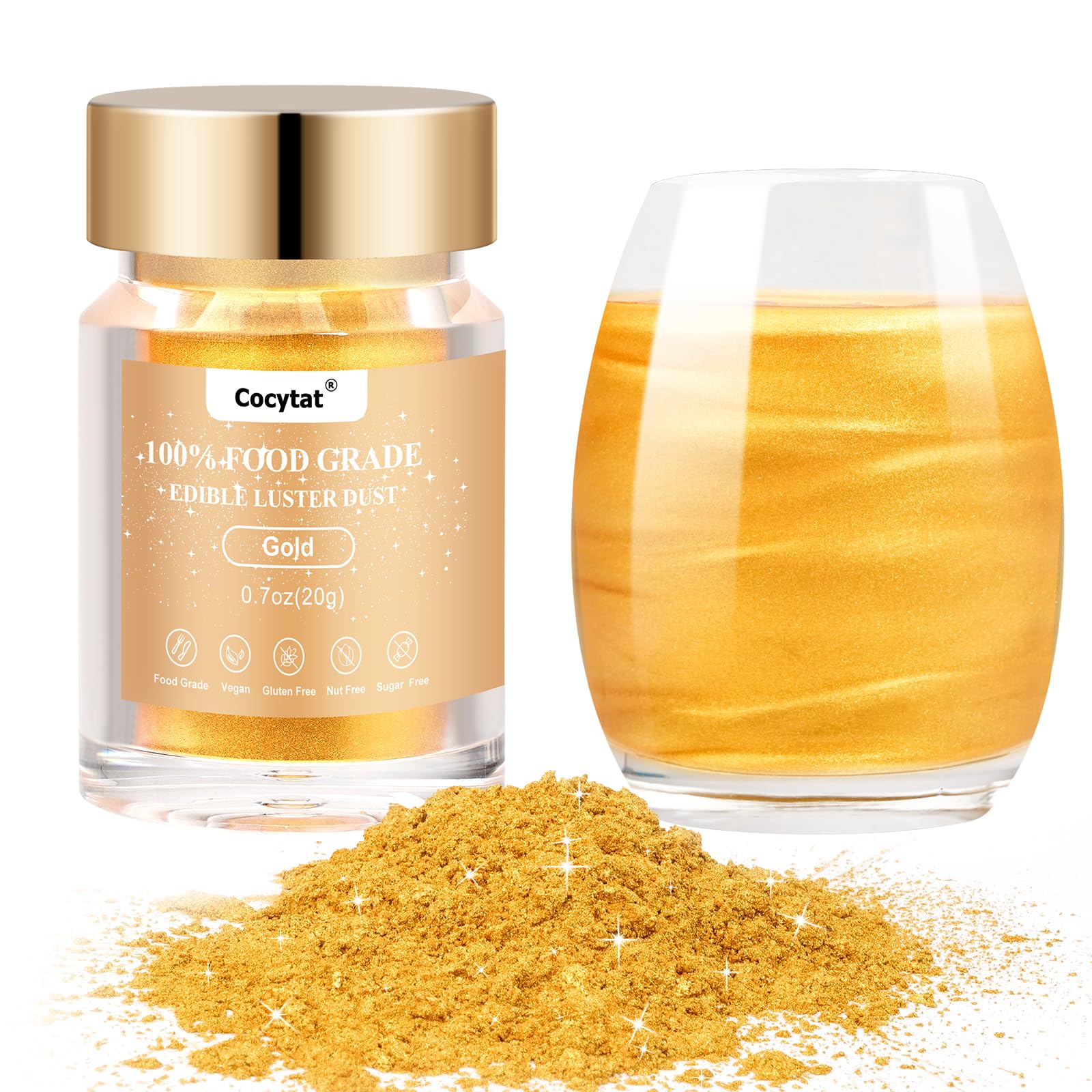 Edible Glitter Gold For Cocktails, Bulk 20G 0.7Oz Gold Luster Dust Edible Power Shimmer Food Grade For Drinks Chocolate Cake Dec